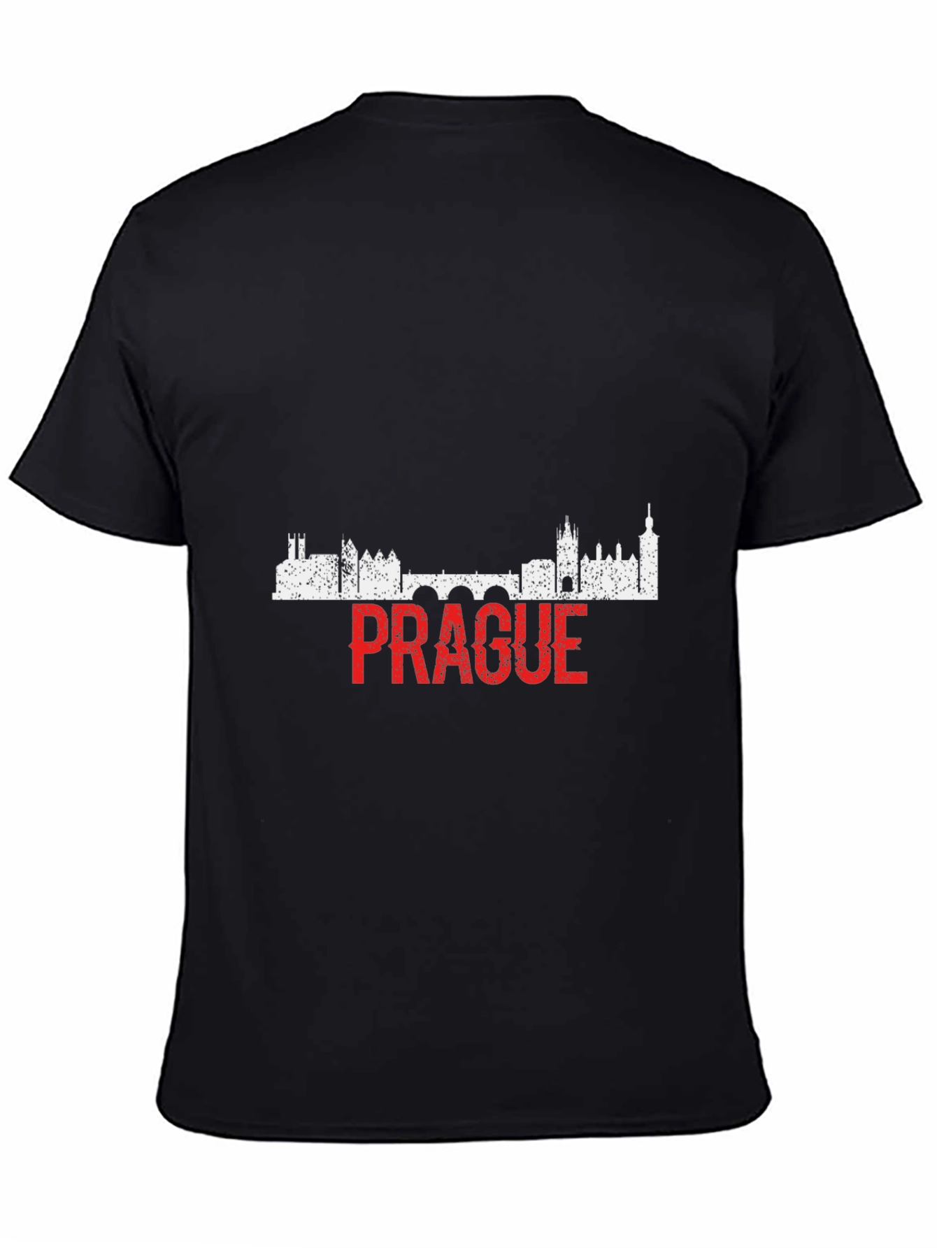 Prague Skyline Graphic T-Shirt - Black Cotton Tee