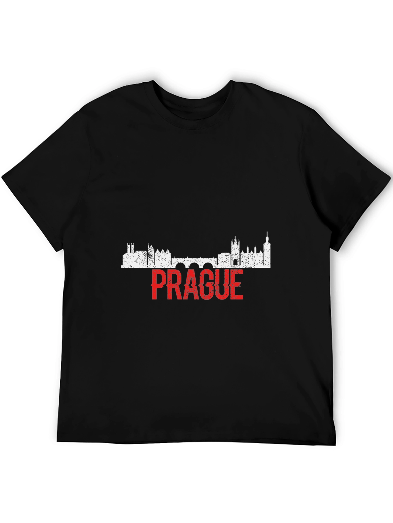 Prague Skyline Graphic T-Shirt - Black Cotton Tee