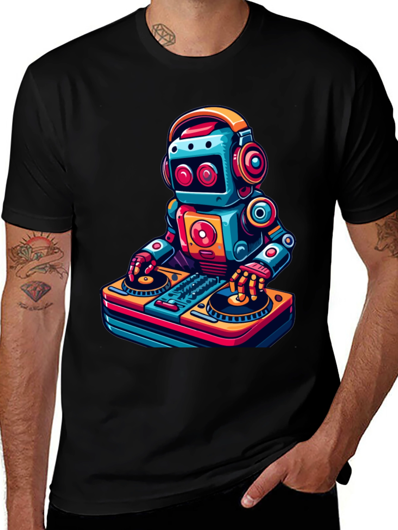 DJ Robot Graphic Tee - Cool Black T-Shirt