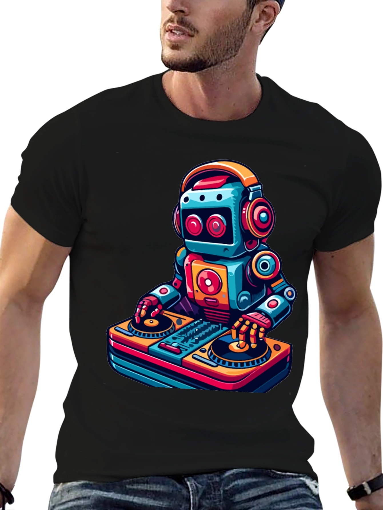 DJ Robot Graphic Tee - Cool Black T-Shirt