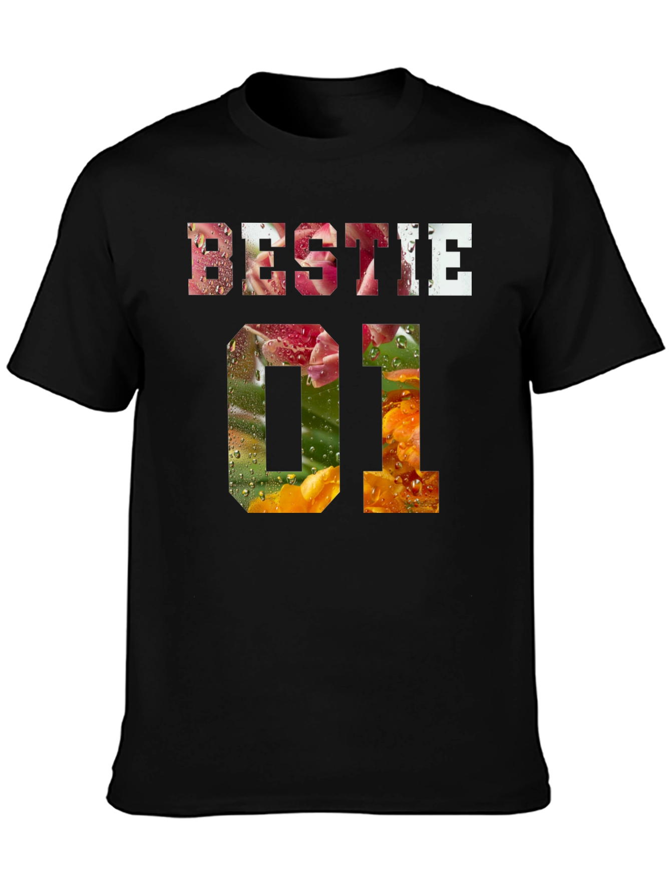Bestie 01 Floral Print Black T-Shirt
