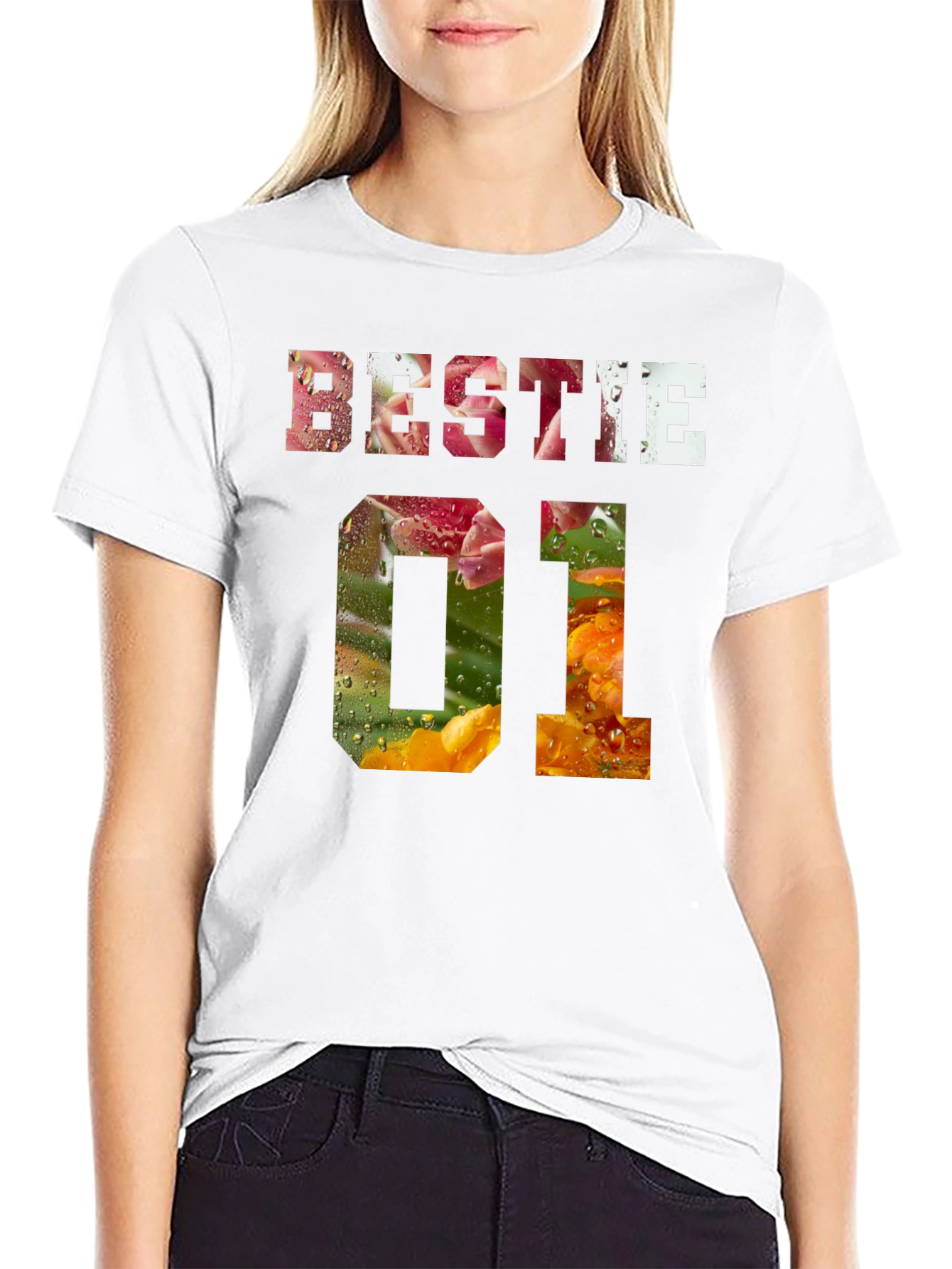 Bestie 01 Floral Print Black T-Shirt
