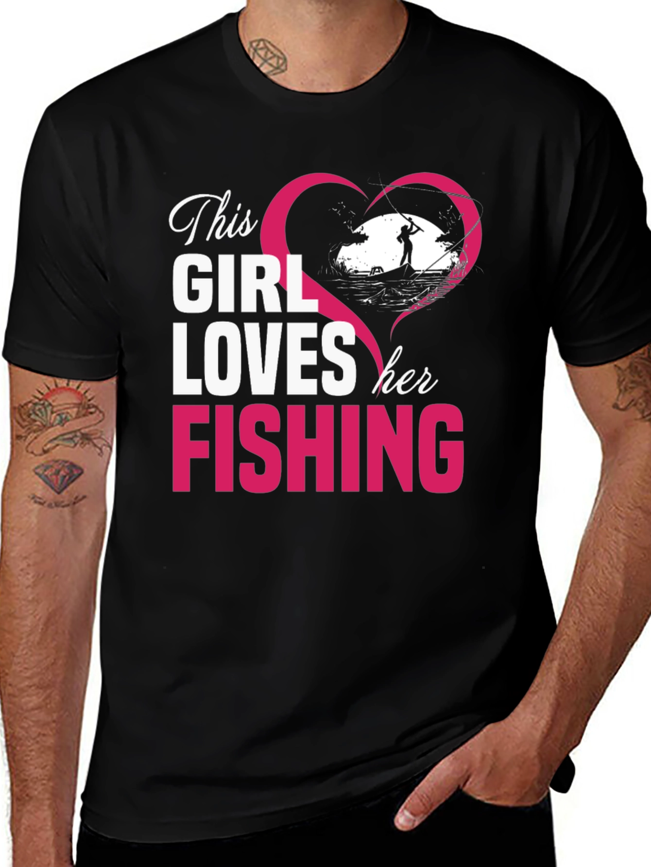 This Girl Loves Her Fishing Black T-Shirt
