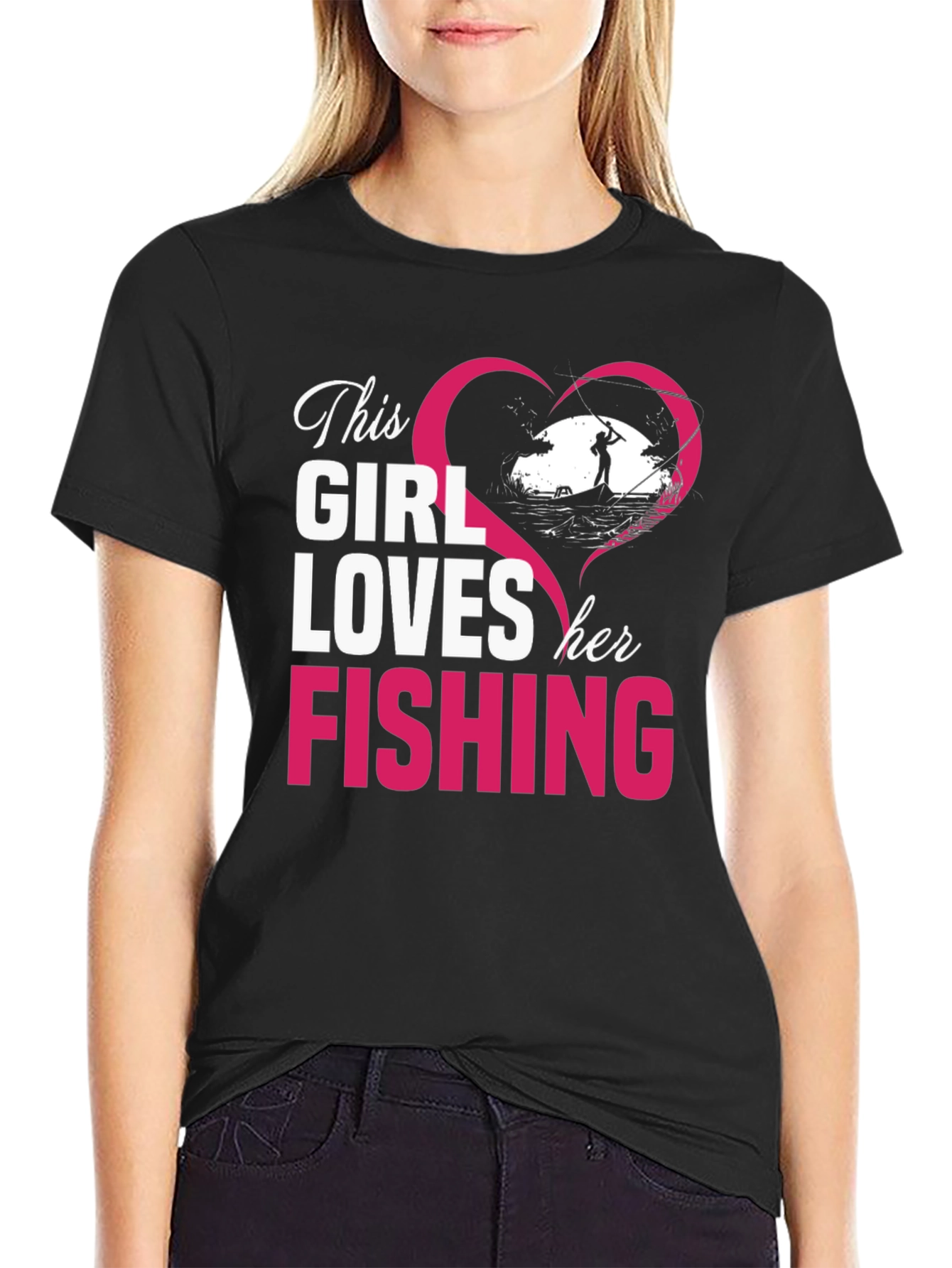 This Girl Loves Her Fishing Black T-Shirt