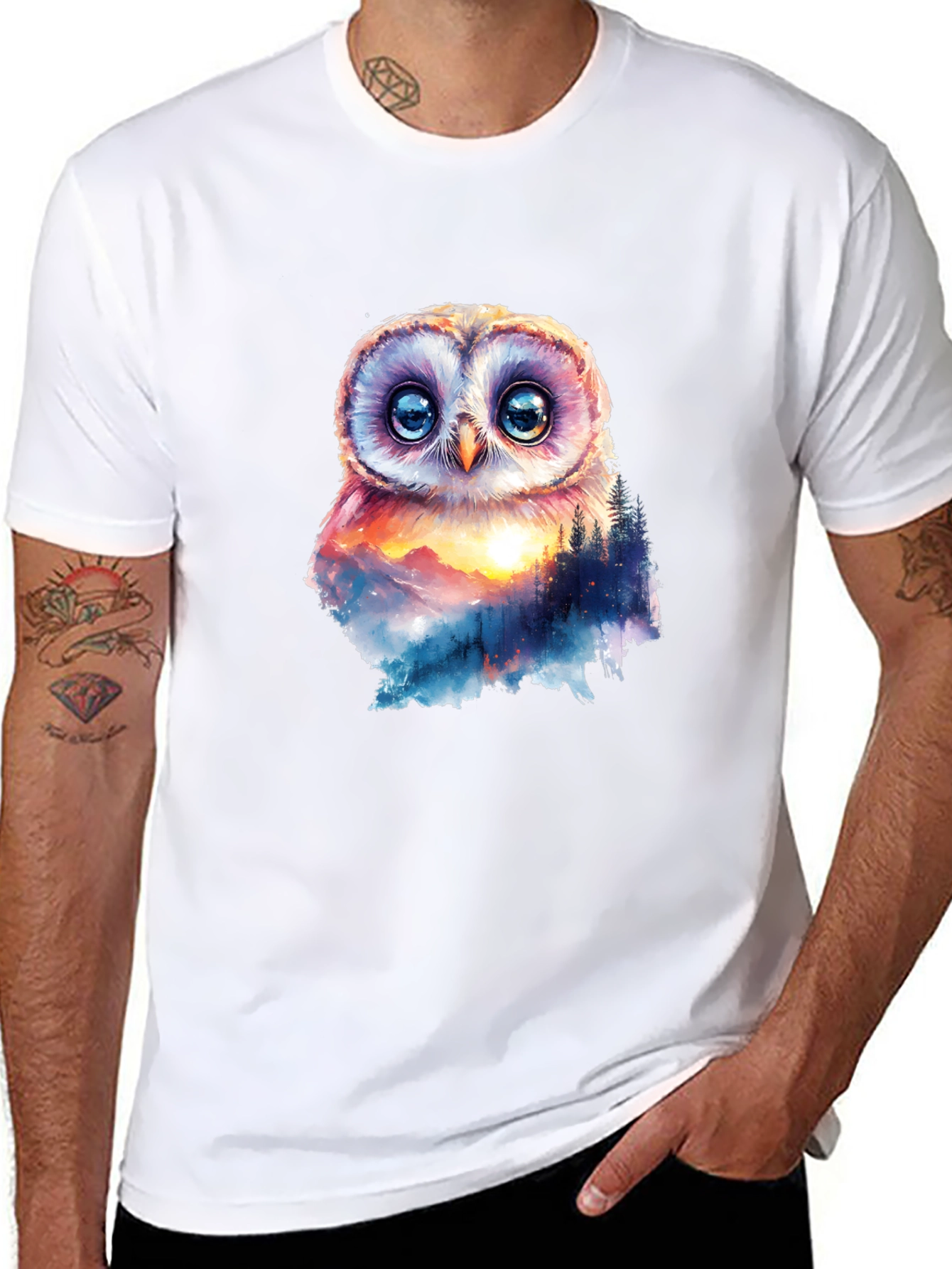 Owl Mountain Graphic T-Shirt - Nature Inspired Design