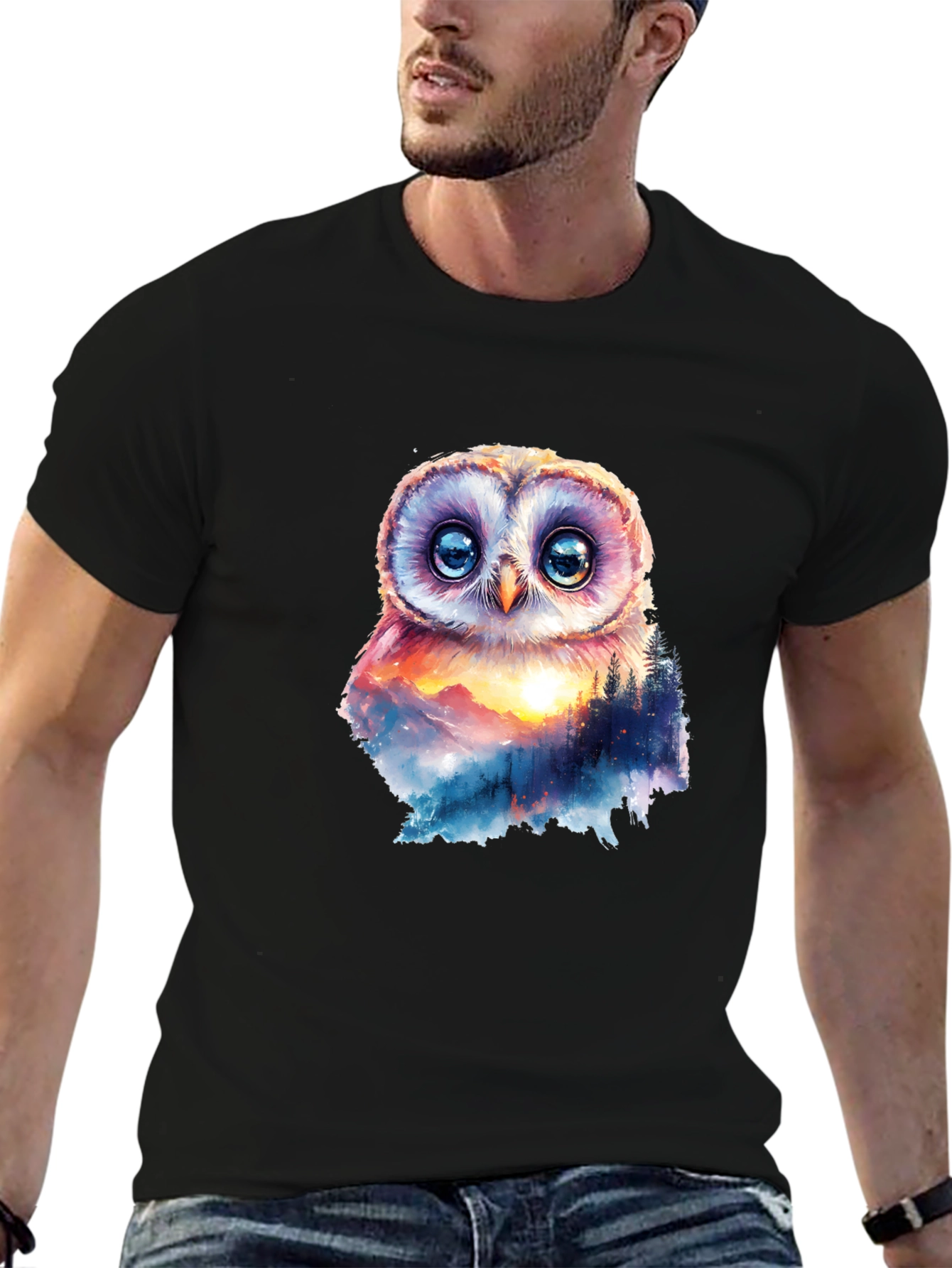 Owl Mountain Graphic T-Shirt - Nature Inspired Design