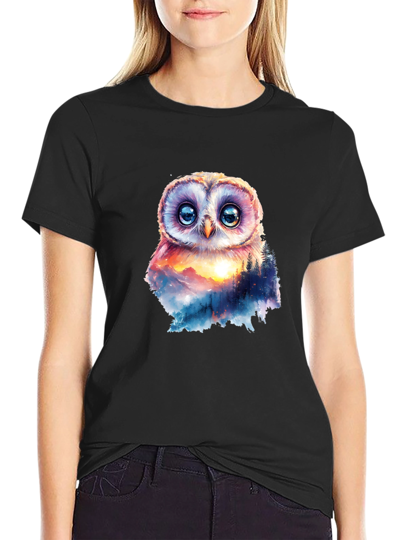 Owl Mountain Graphic T-Shirt - Nature Inspired Design