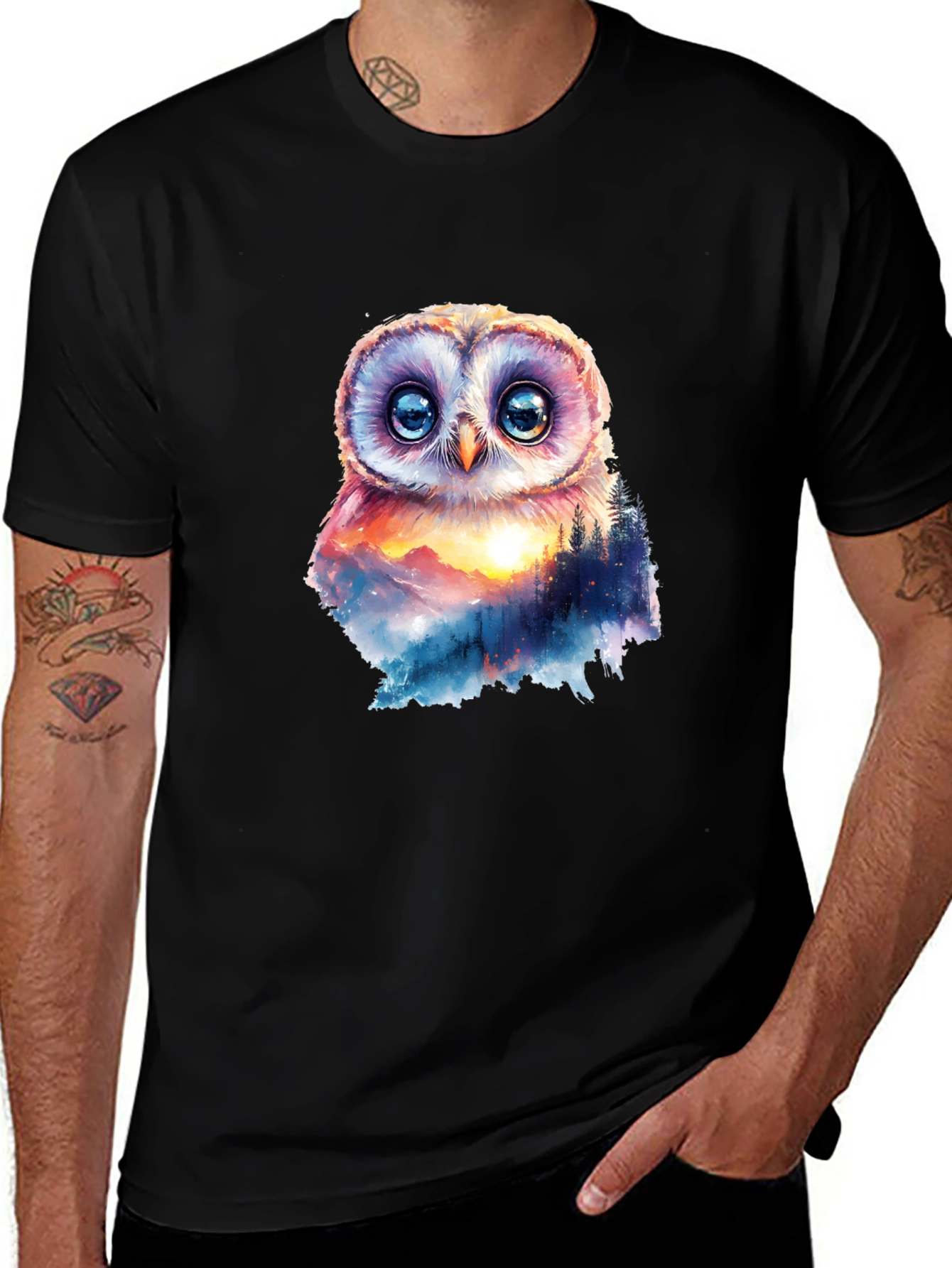 Owl Mountain Graphic T-Shirt - Nature Inspired Design