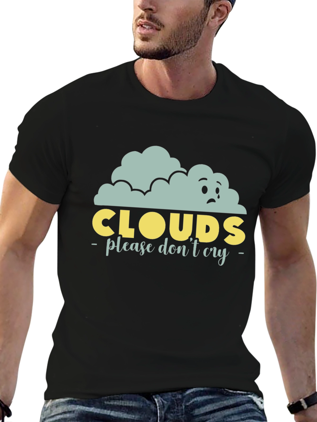 Sad Clouds Graphic T-Shirt - Unisex Black Tee