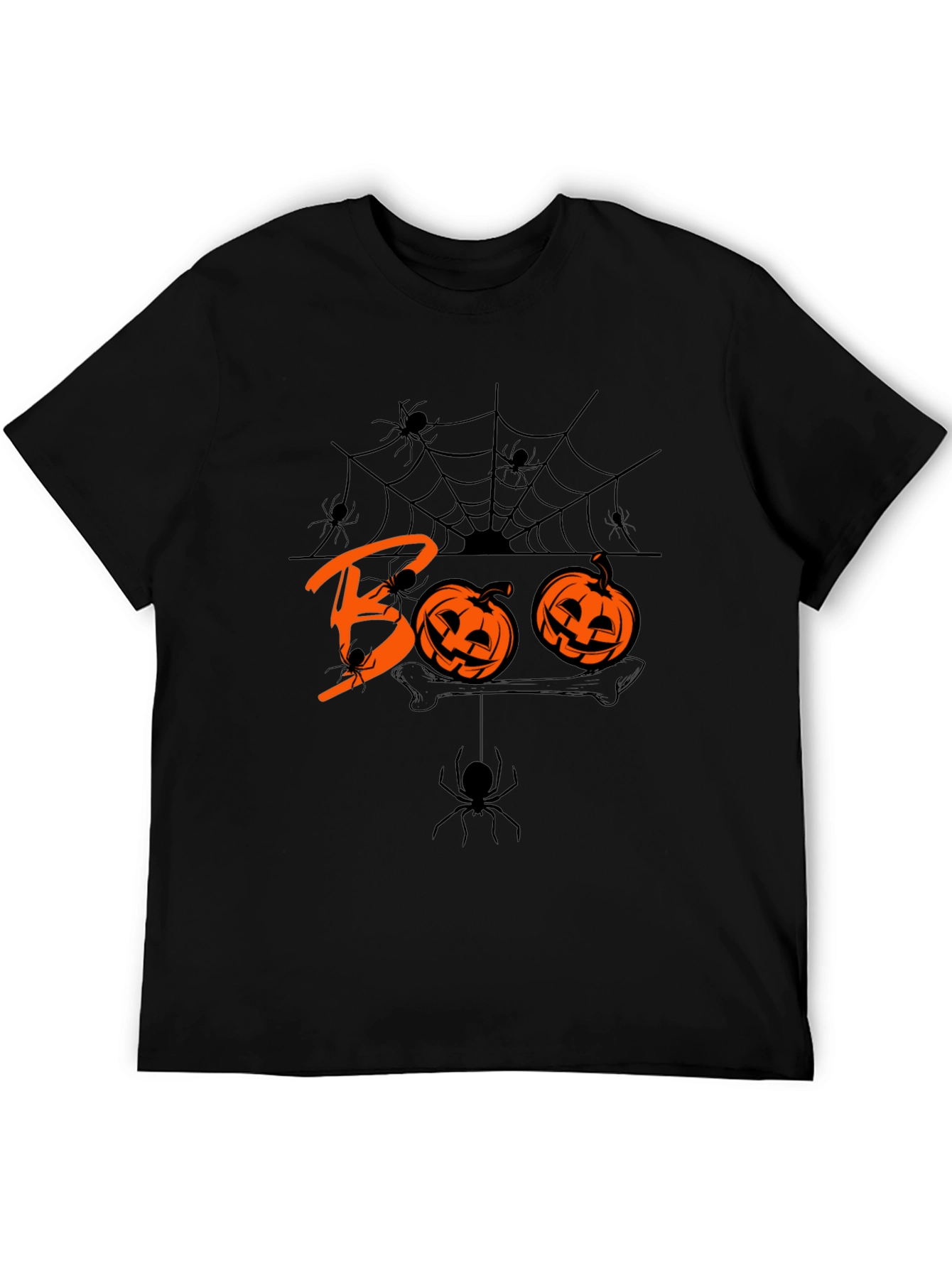 Halloween Boo Pumpkin Spider Web Black T-Shirt