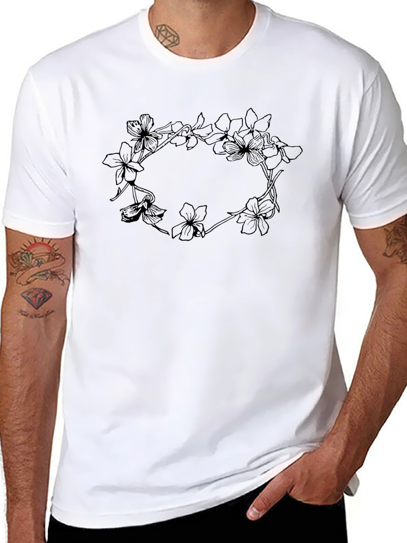 Floral Wreath Graphic Tee - Classic Black