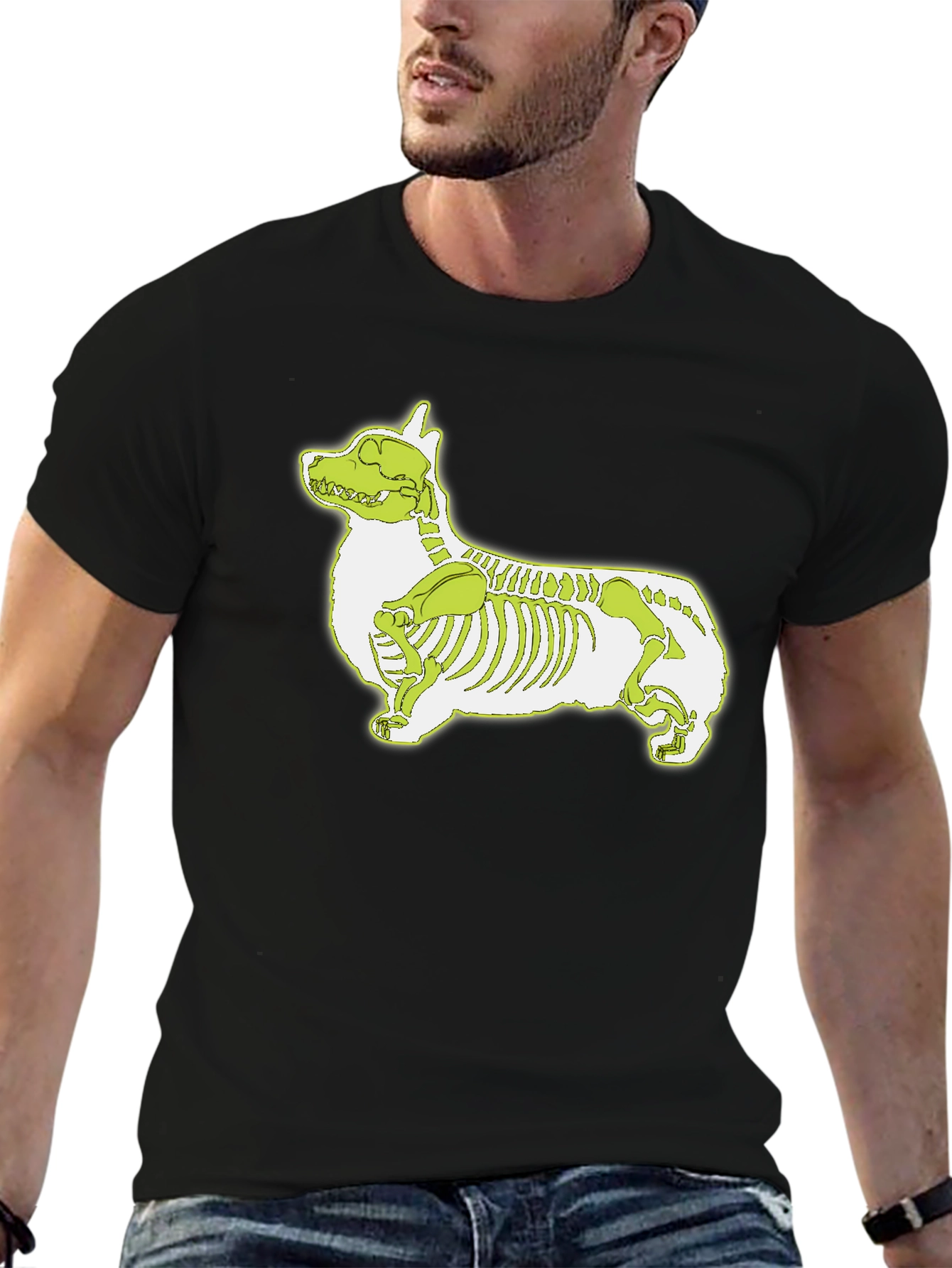 Corgi Skeleton Graphic Black T-Shirt
