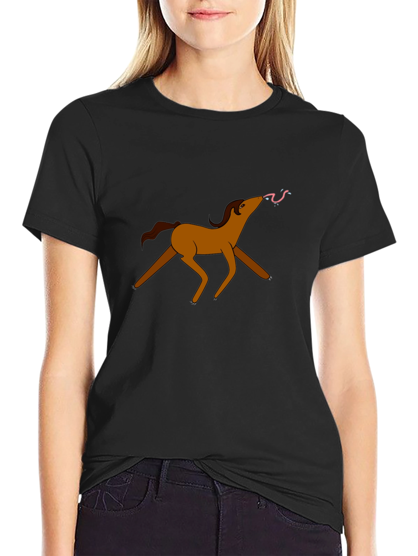 Funny Cartoon Horse T-Shirt - Black Cotton Tee