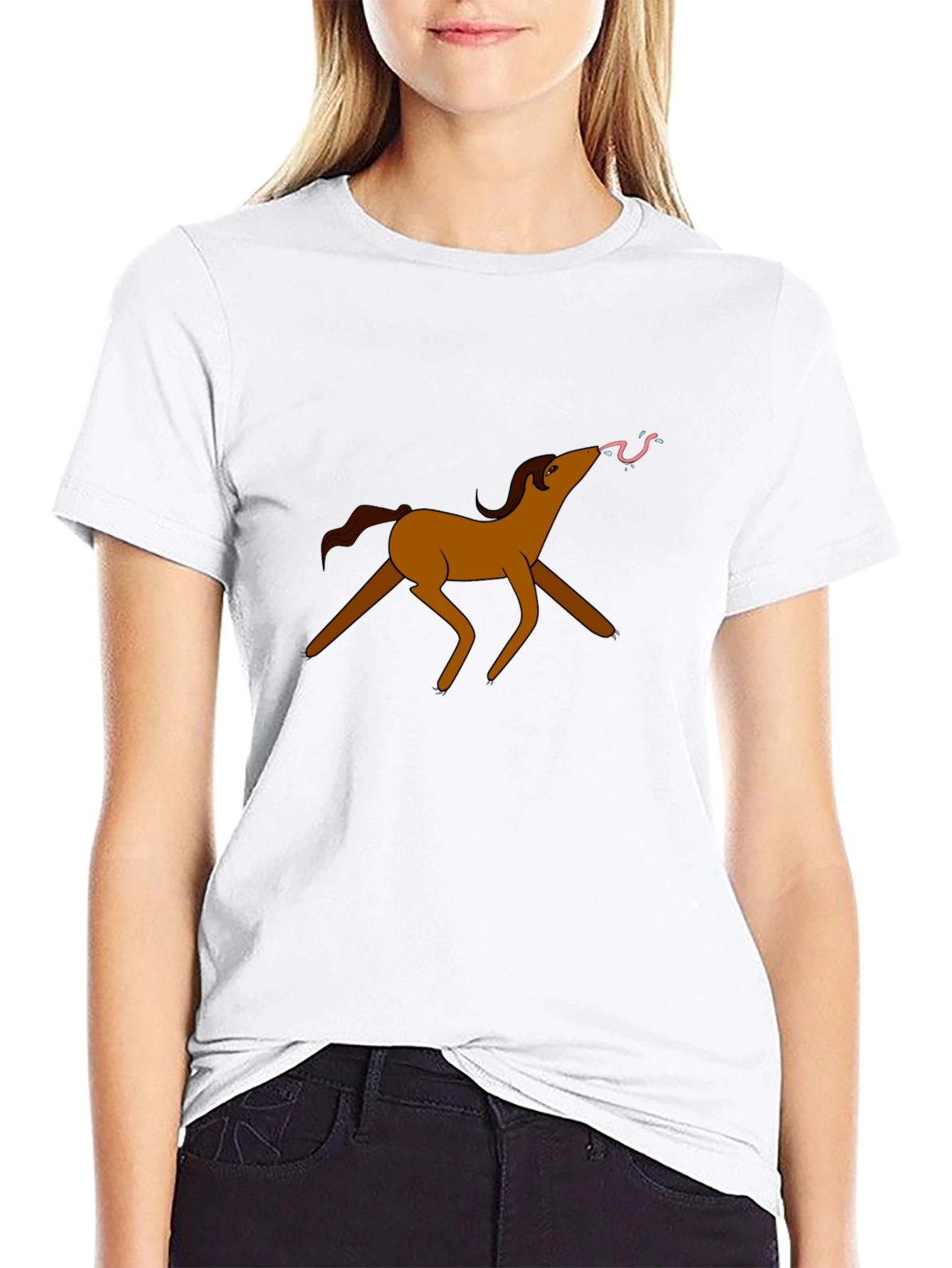 Funny Cartoon Horse T-Shirt - Black Cotton Tee