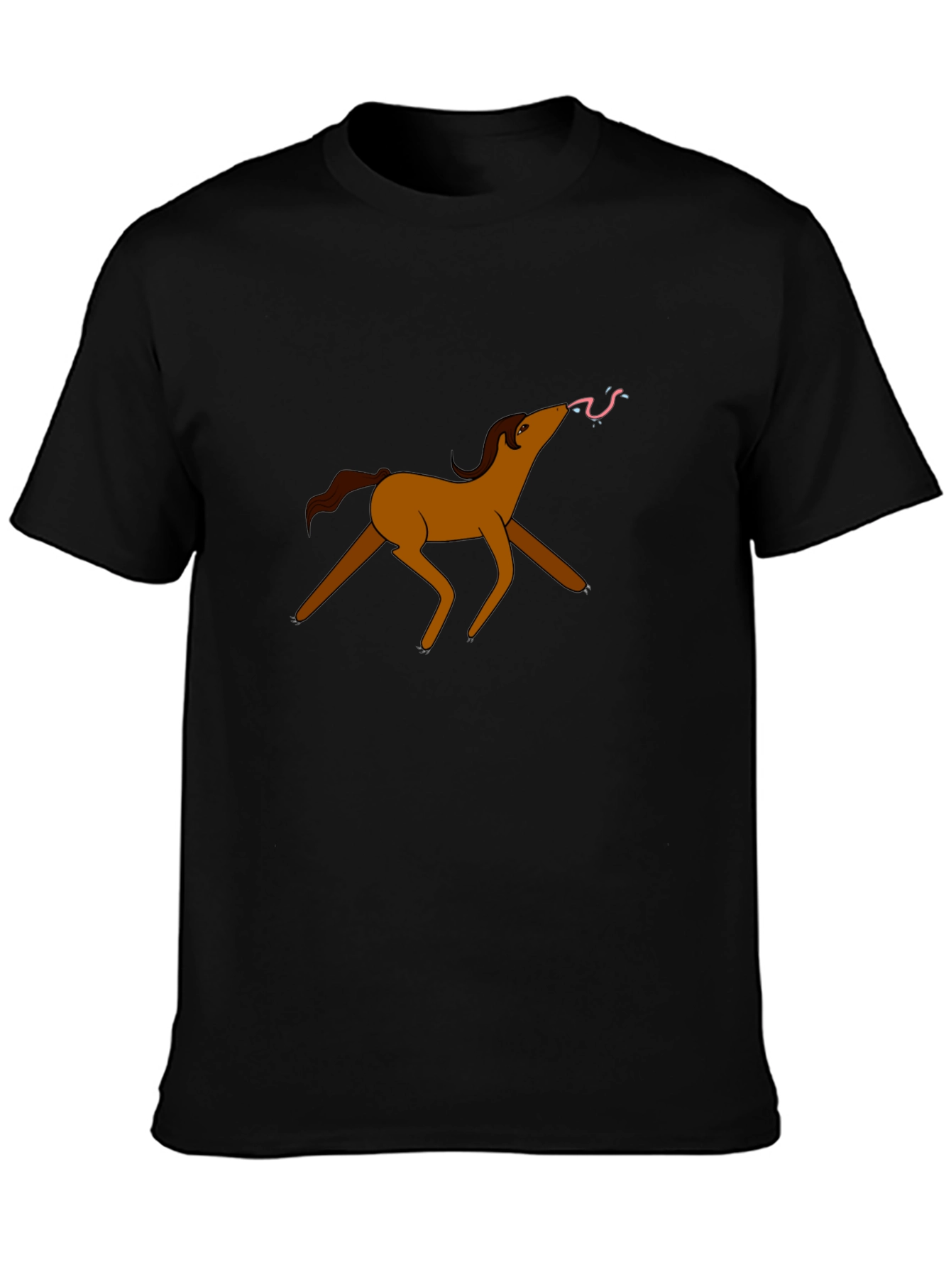 Funny Cartoon Horse T-Shirt - Black Cotton Tee