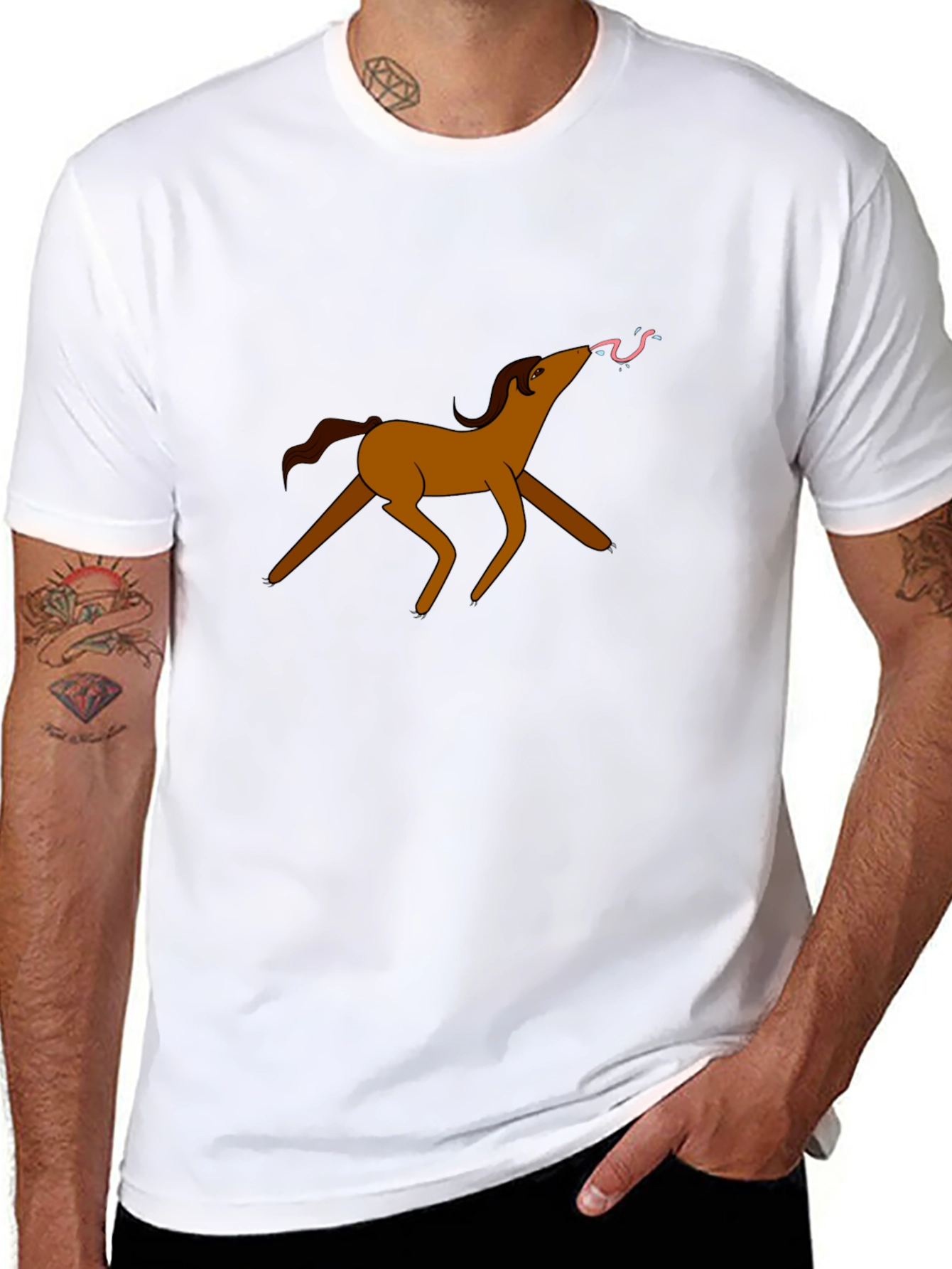 Funny Cartoon Horse T-Shirt - Black Cotton Tee