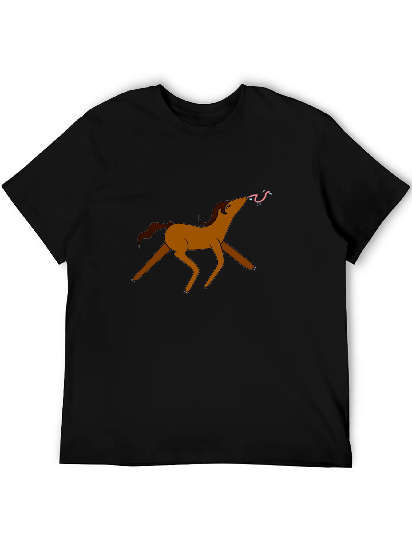Funny Cartoon Horse T-Shirt - Black Cotton Tee