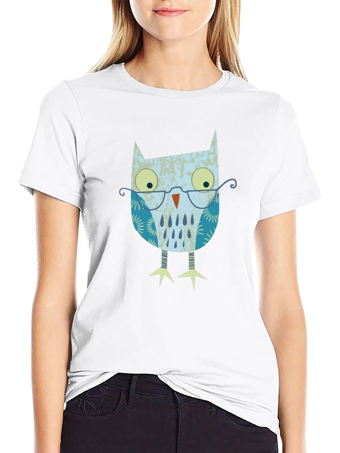 Owl With Glasses Graphic Print T-Shirt