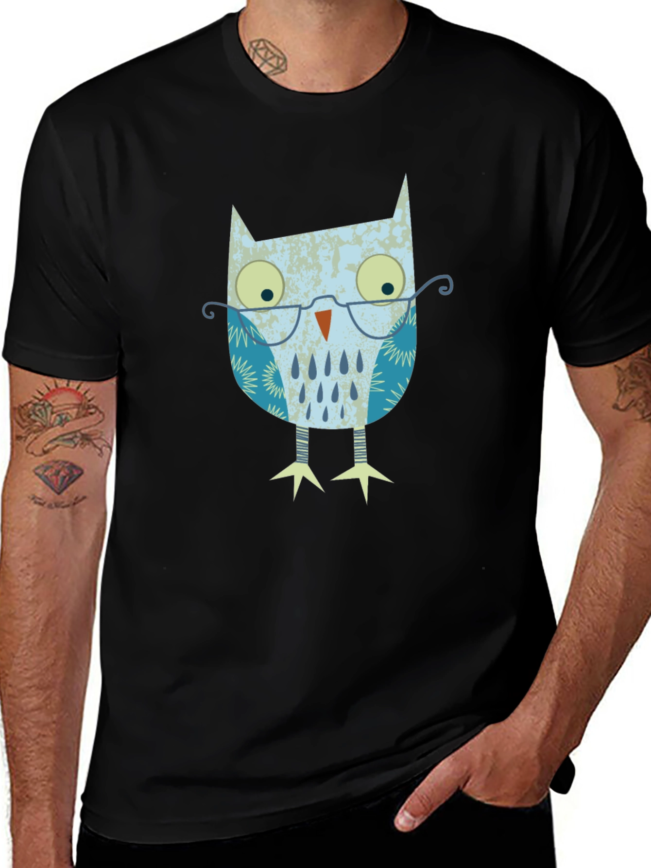 Owl With Glasses Graphic Print T-Shirt