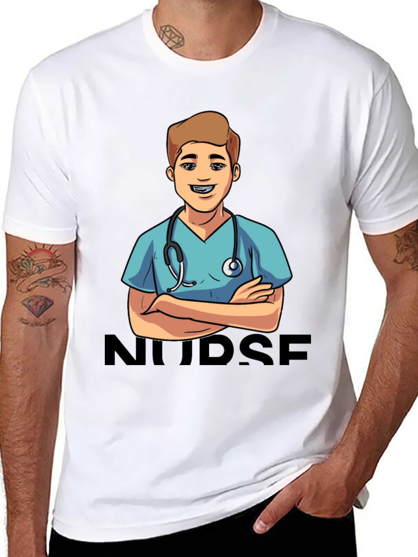 Cartoon Nurse T-Shirt - Black Graphic Tee