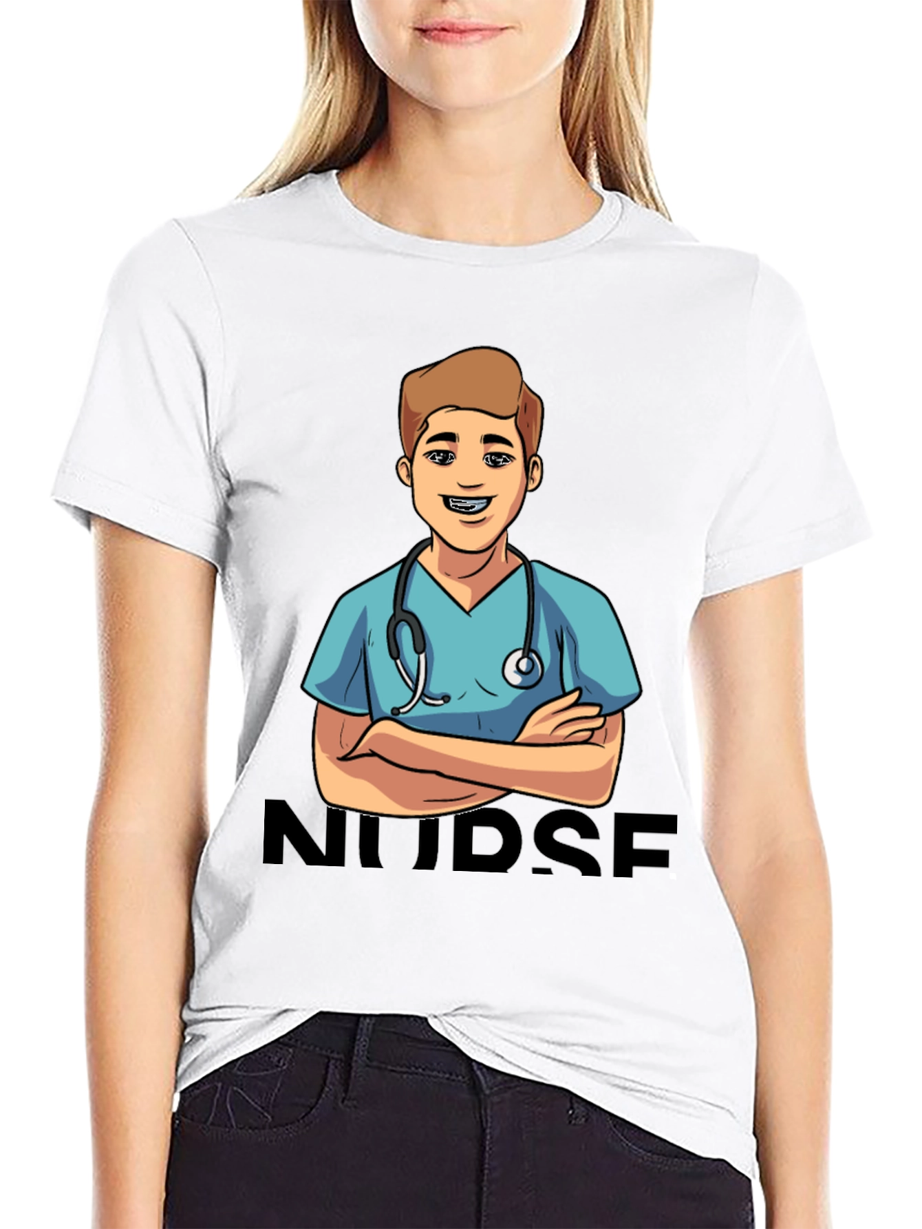 Cartoon Nurse T-Shirt - Black Graphic Tee