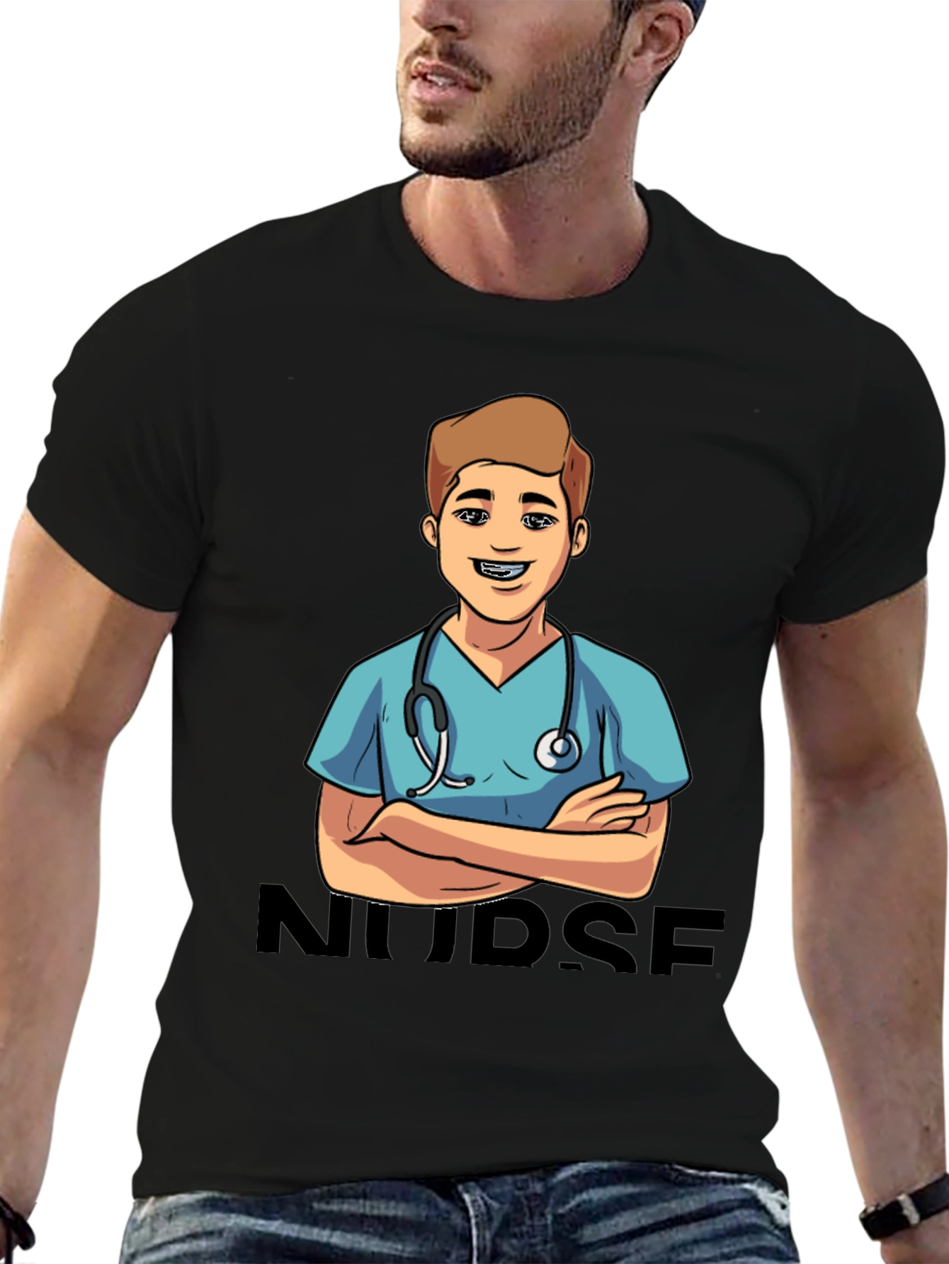 Cartoon Nurse T-Shirt - Black Graphic Tee