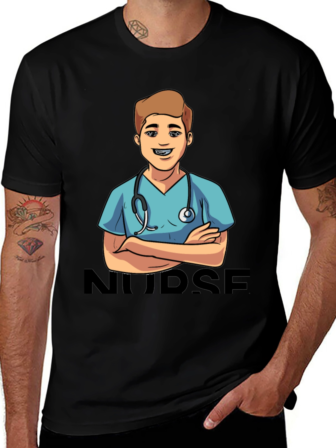 Cartoon Nurse T-Shirt - Black Graphic Tee