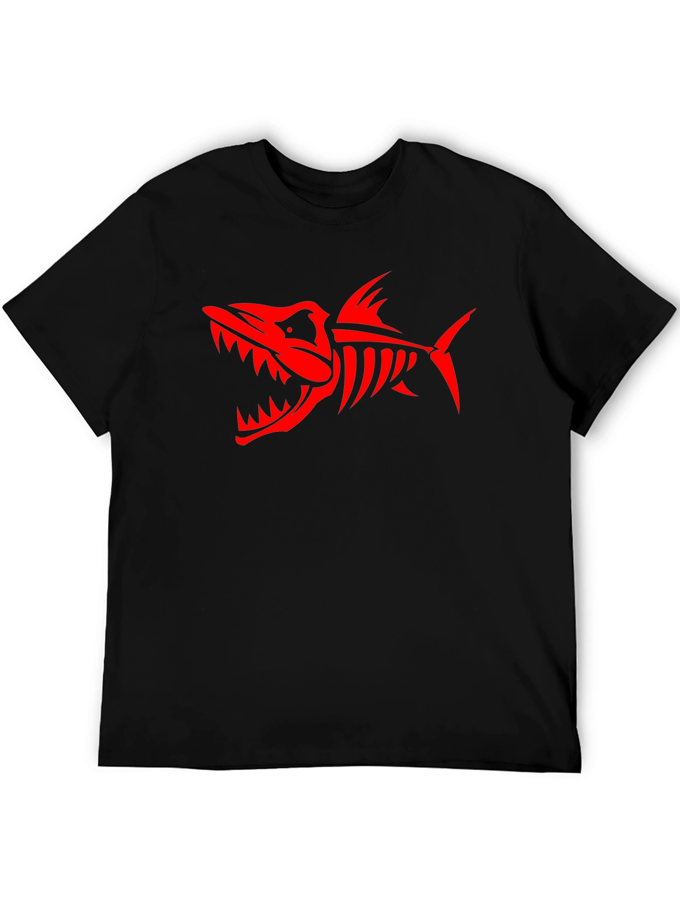 Mens Black T-Shirt with Red Shark Skeleton Design