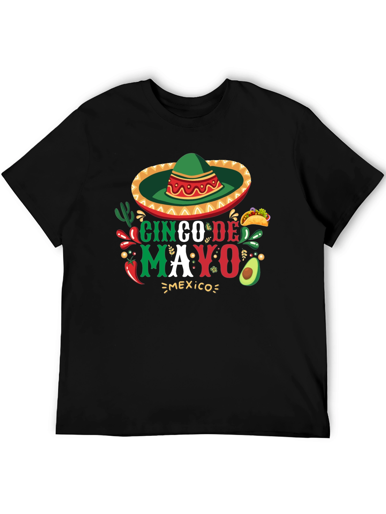 Cinco De Mayo Graphic Tee - Black Cotton Blend