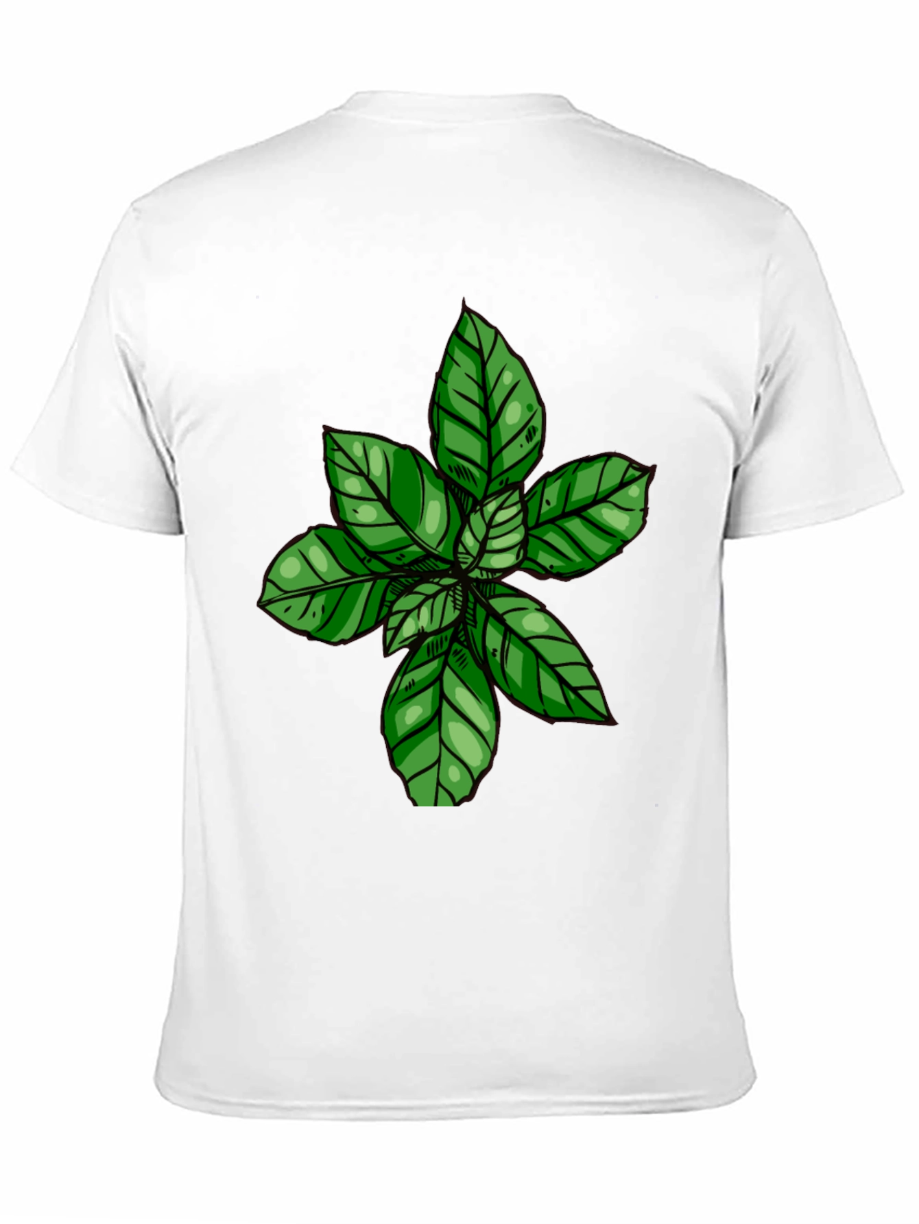 Green Leaf Print Black T-Shirt