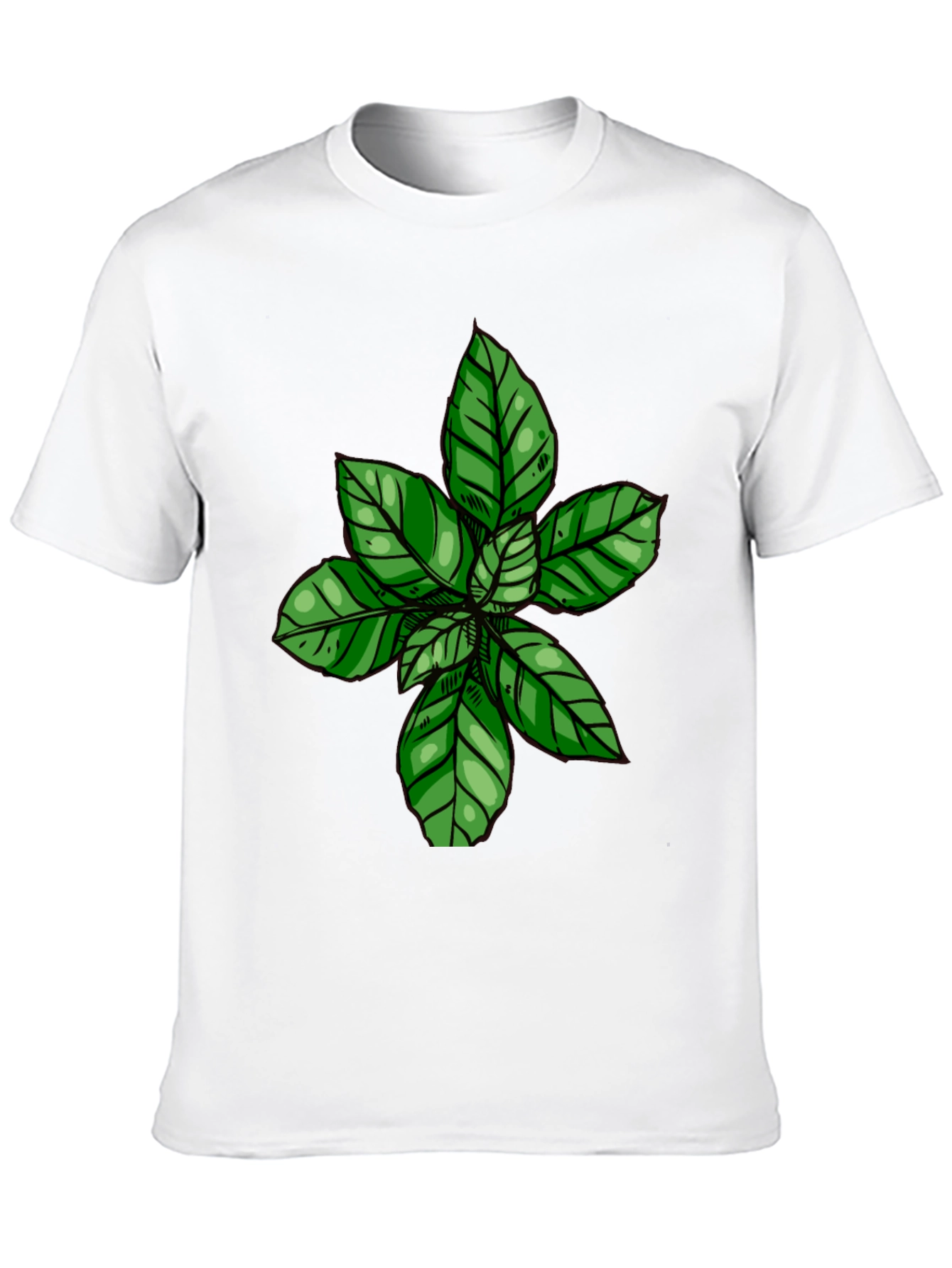 Green Leaf Print Black T-Shirt