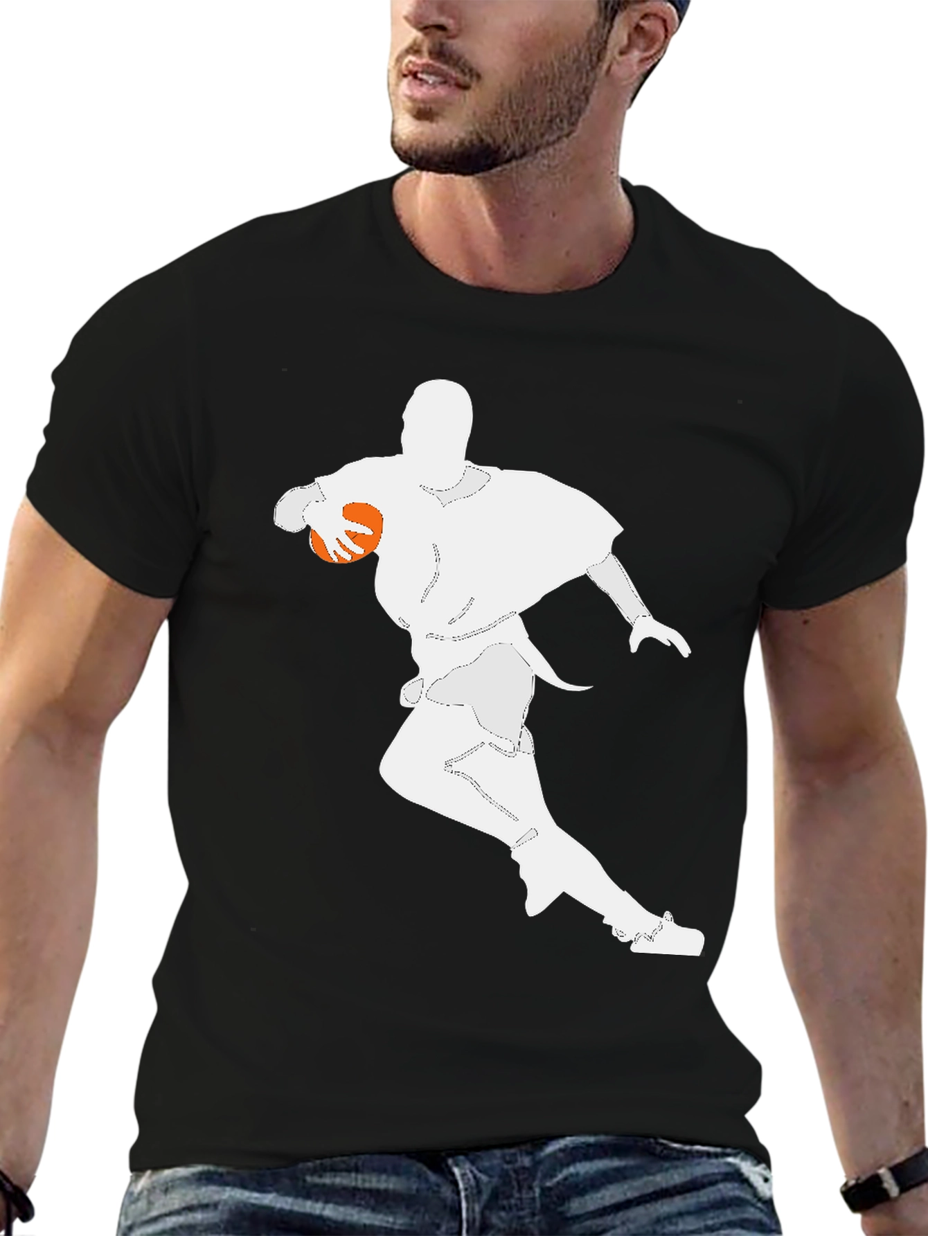 Football Player Graphic Tee - Black Cotton T-Shirt