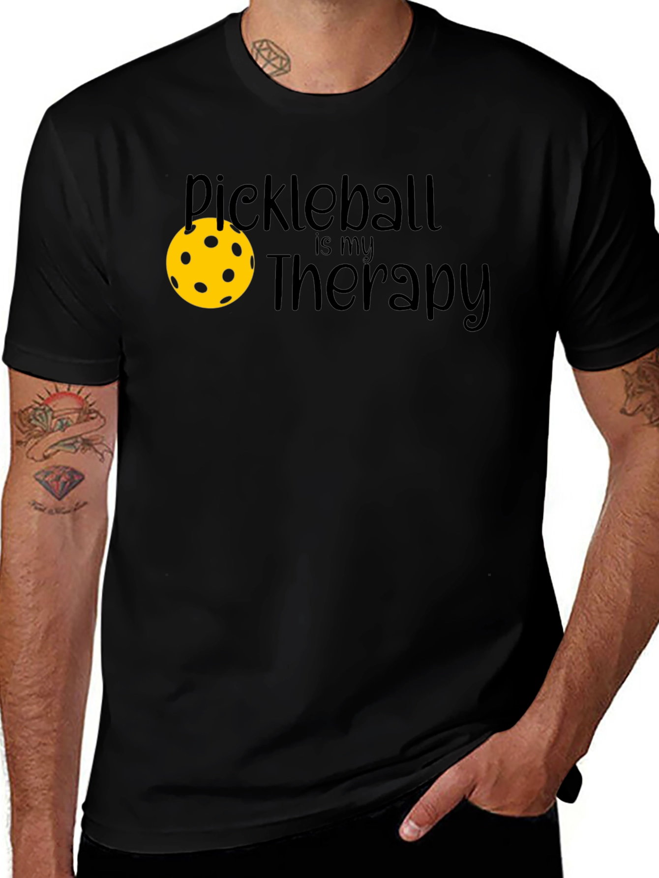 Pickleball Therapy T-Shirt - Black Graphic Tee