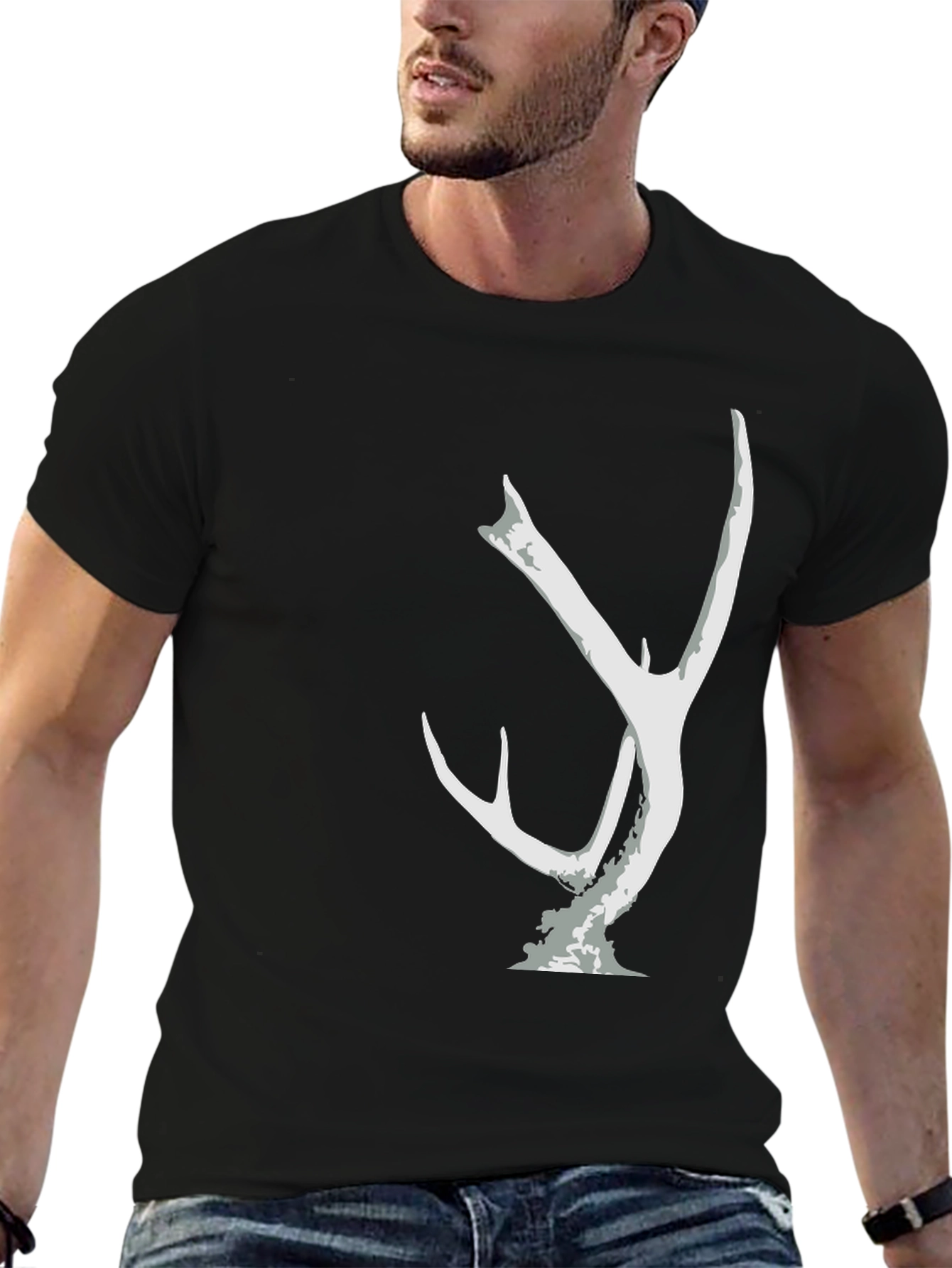 Black T-Shirt with Antler Graphic