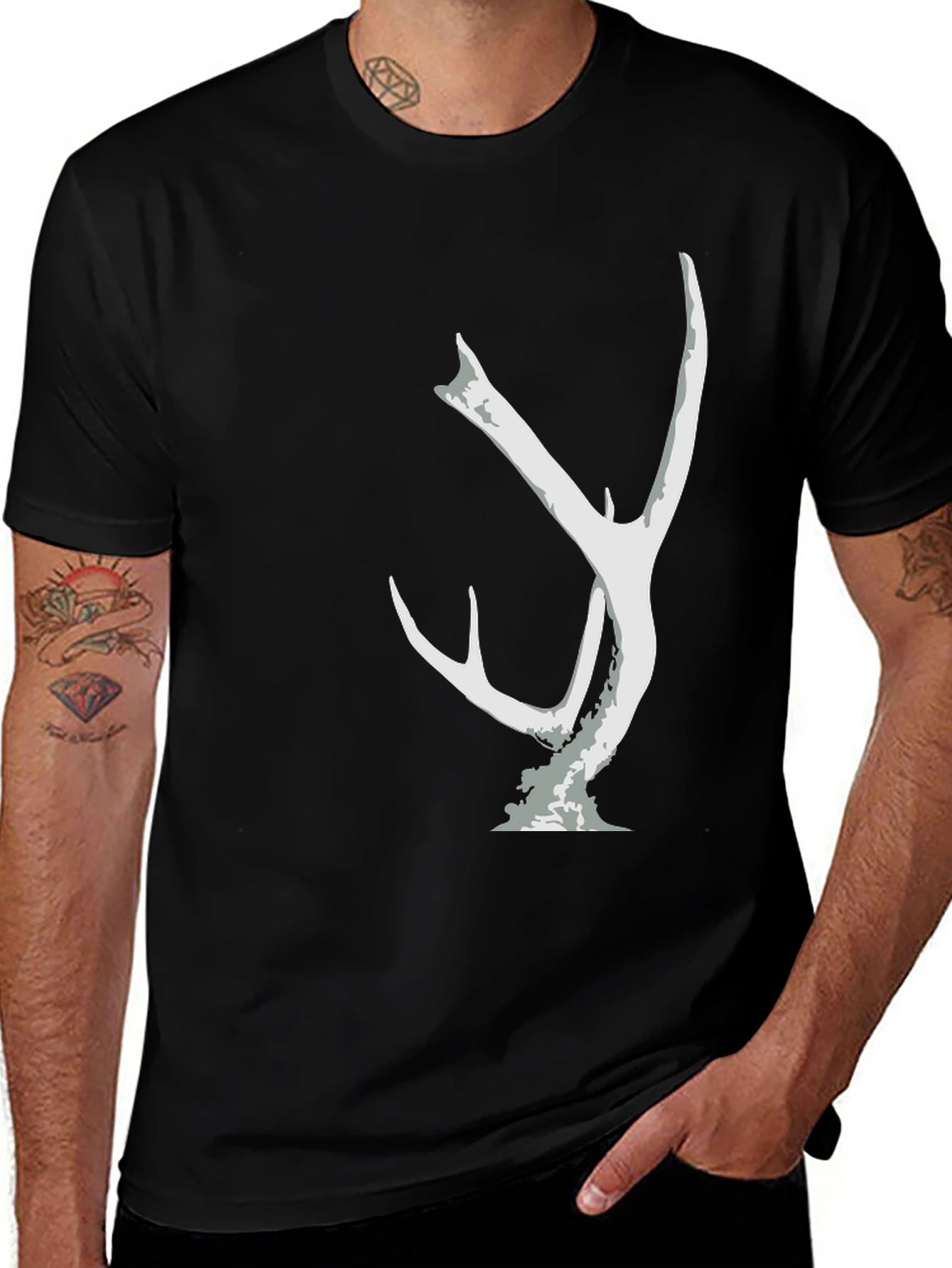 Black T-Shirt with Antler Graphic