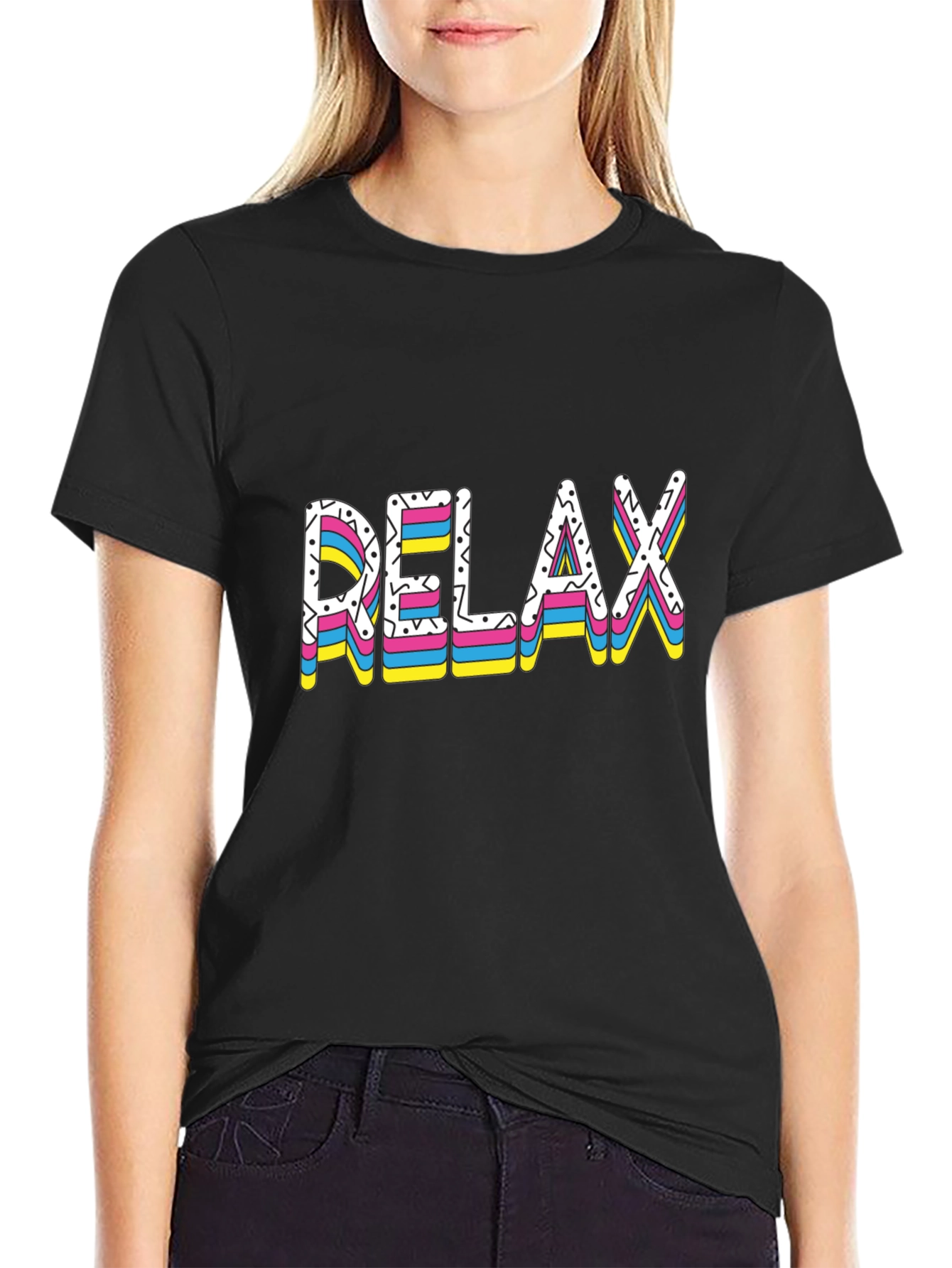 Relax Graphic Tee - Black Cotton T-Shirt