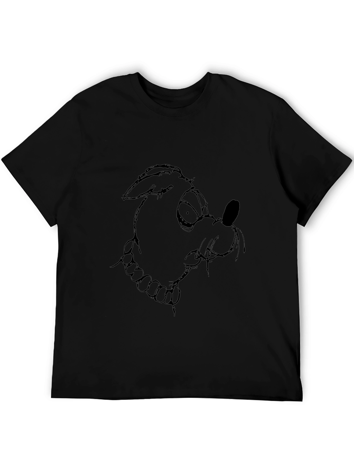 Mens Black T-Shirt with Cartoon Dog Graphic