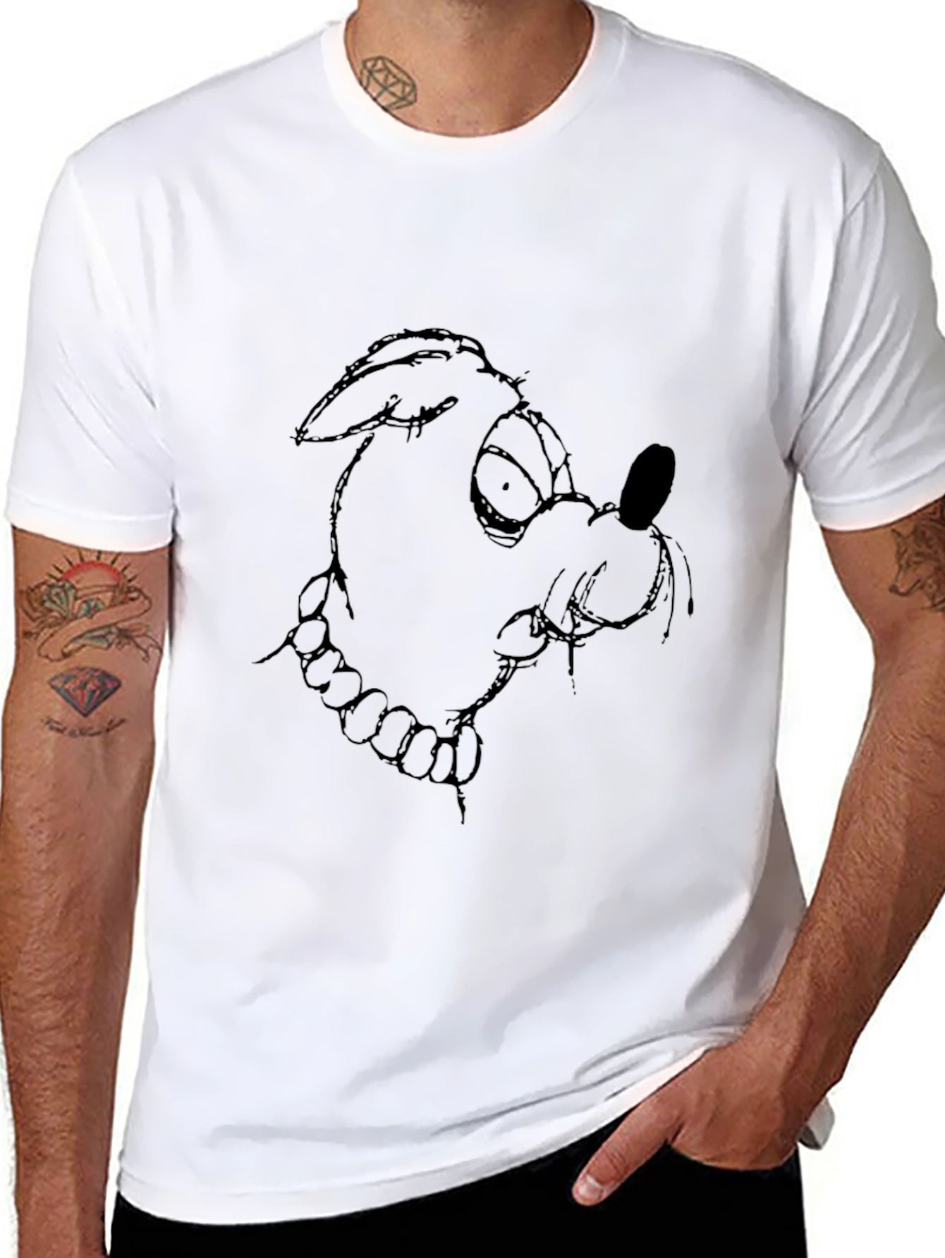 Mens Black T-Shirt with Cartoon Dog Graphic