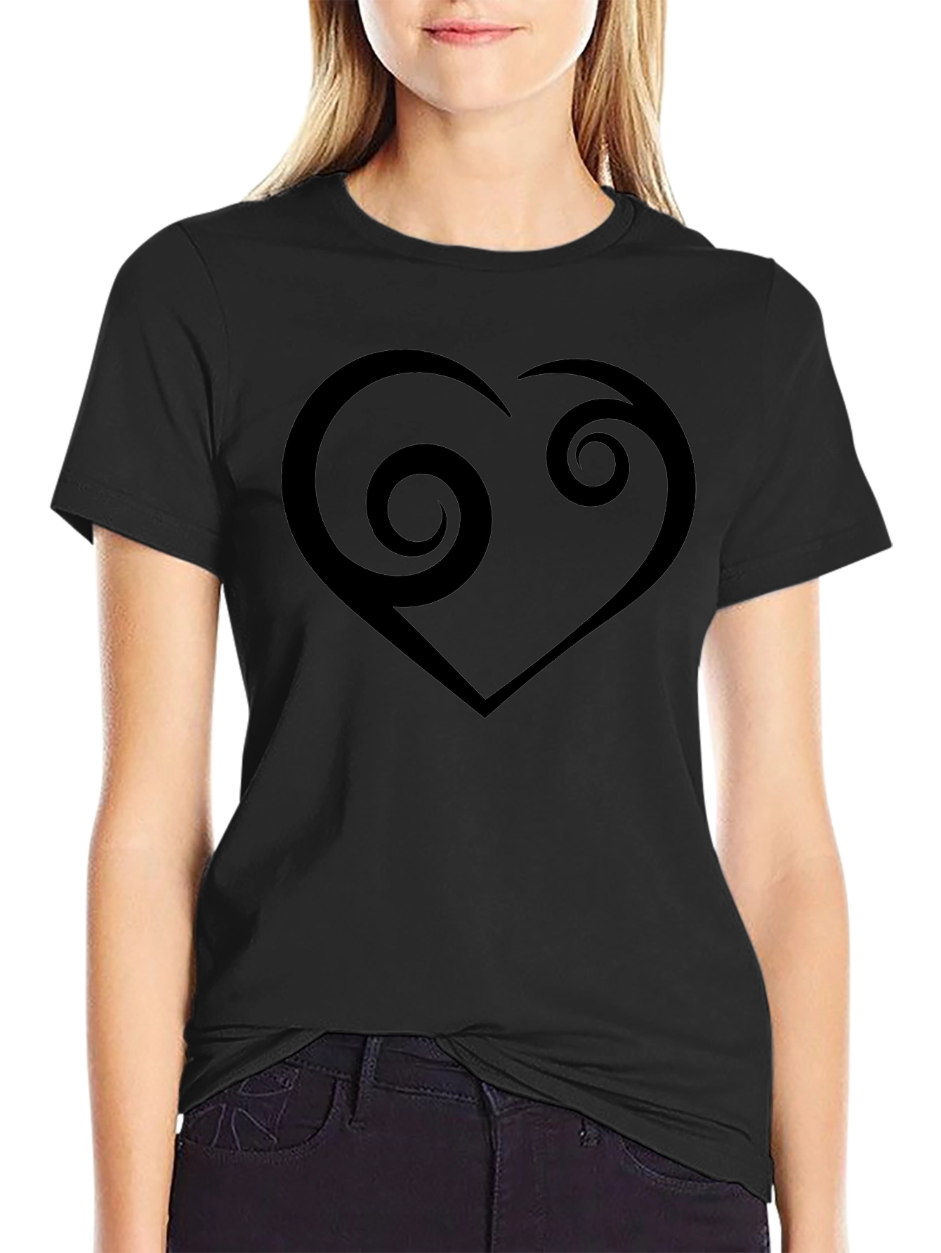 Swirl Heart Graphic Black T-Shirt - Modern Casual Tee