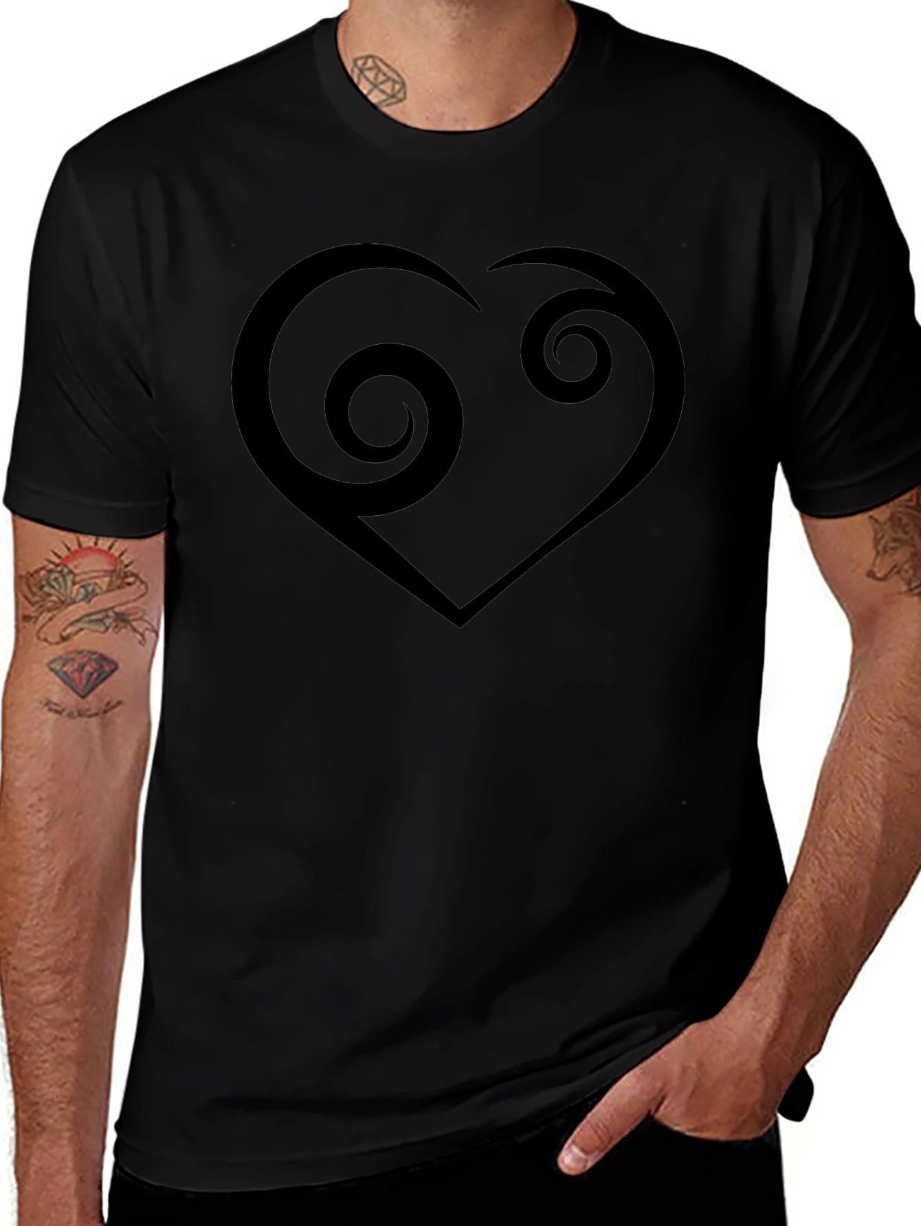 Swirl Heart Graphic Black T-Shirt - Modern Casual Tee