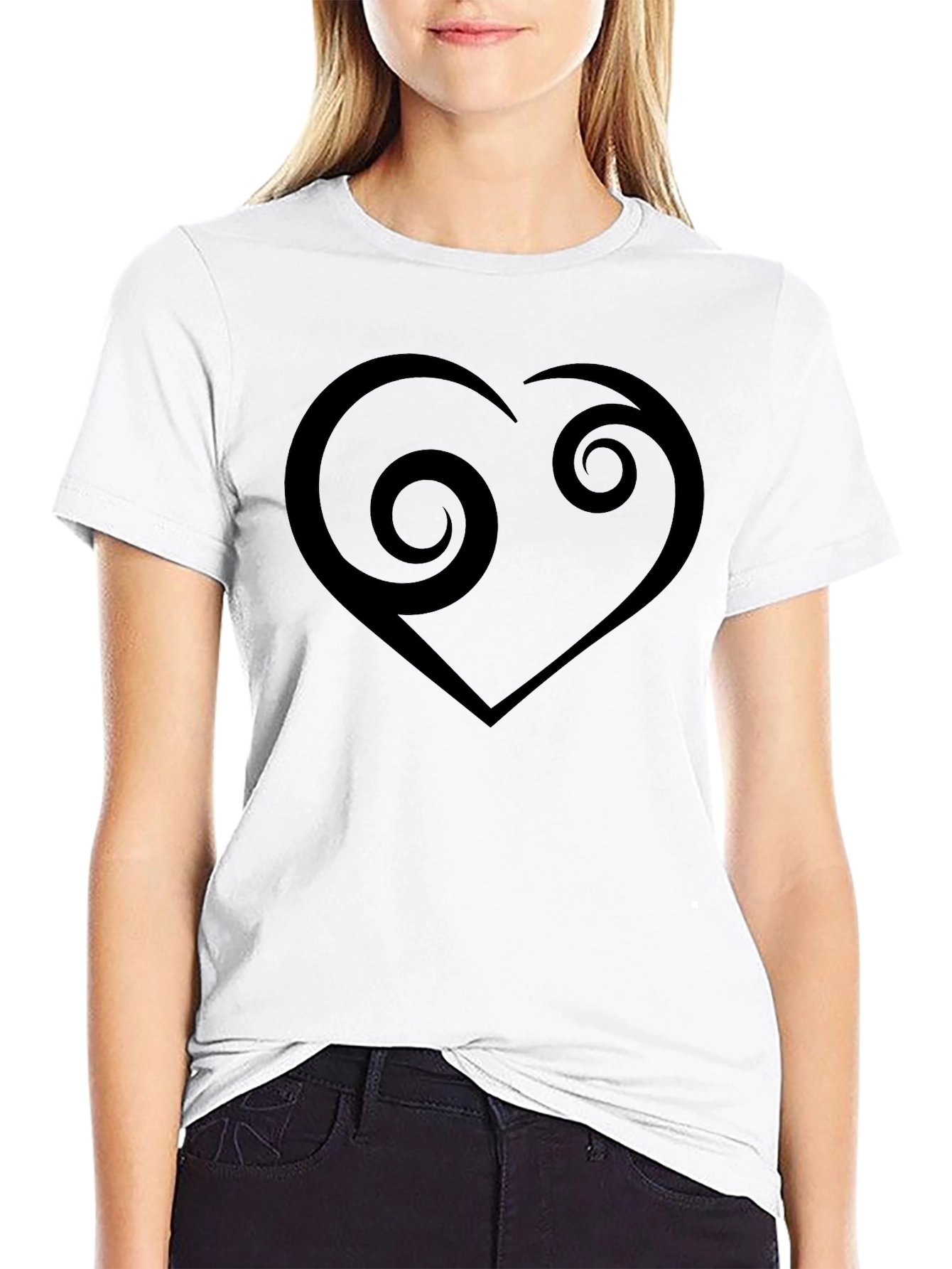 Swirl Heart Graphic Black T-Shirt - Modern Casual Tee