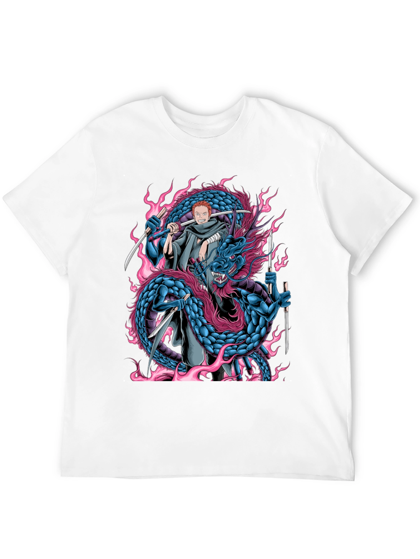 Anime-Inspired Dragon & Swordsman Graphic Tee