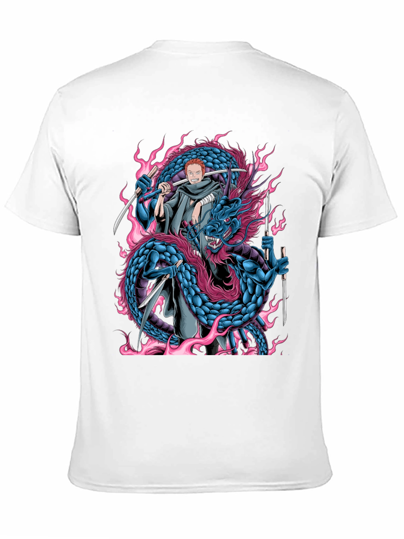 Anime-Inspired Dragon & Swordsman Graphic Tee