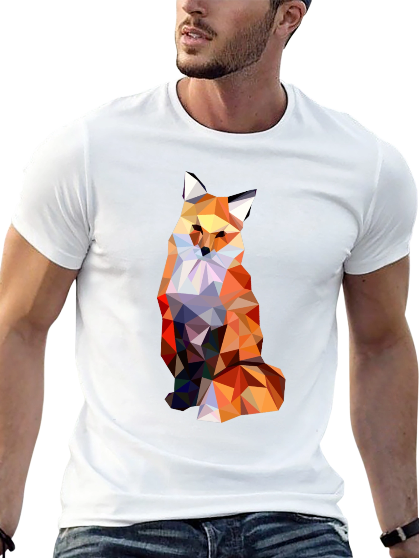 Geometric Fox Graphic Print Black T-Shirt