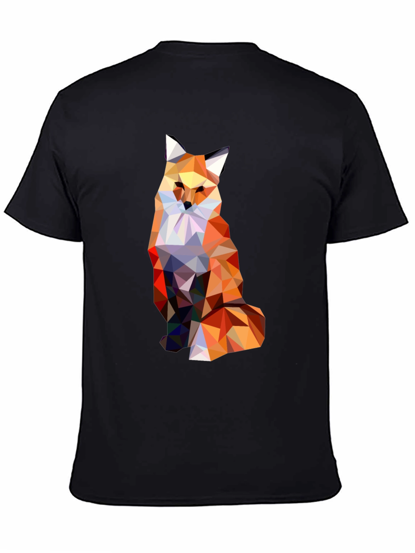 Geometric Fox Graphic Print Black T-Shirt