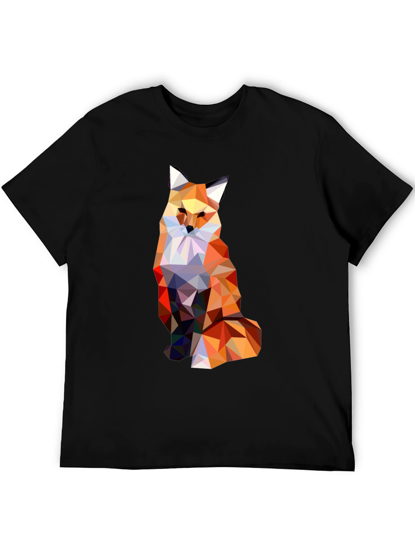Geometric Fox Graphic Print Black T-Shirt