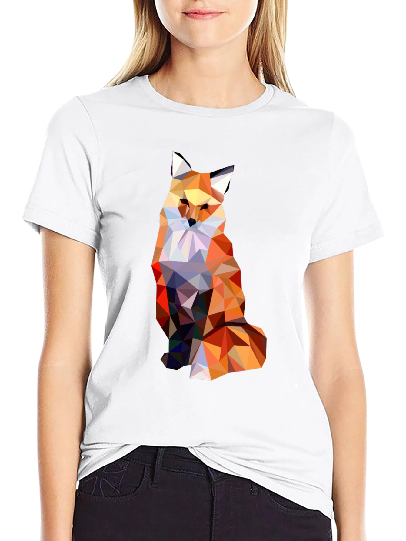 Geometric Fox Graphic Print Black T-Shirt