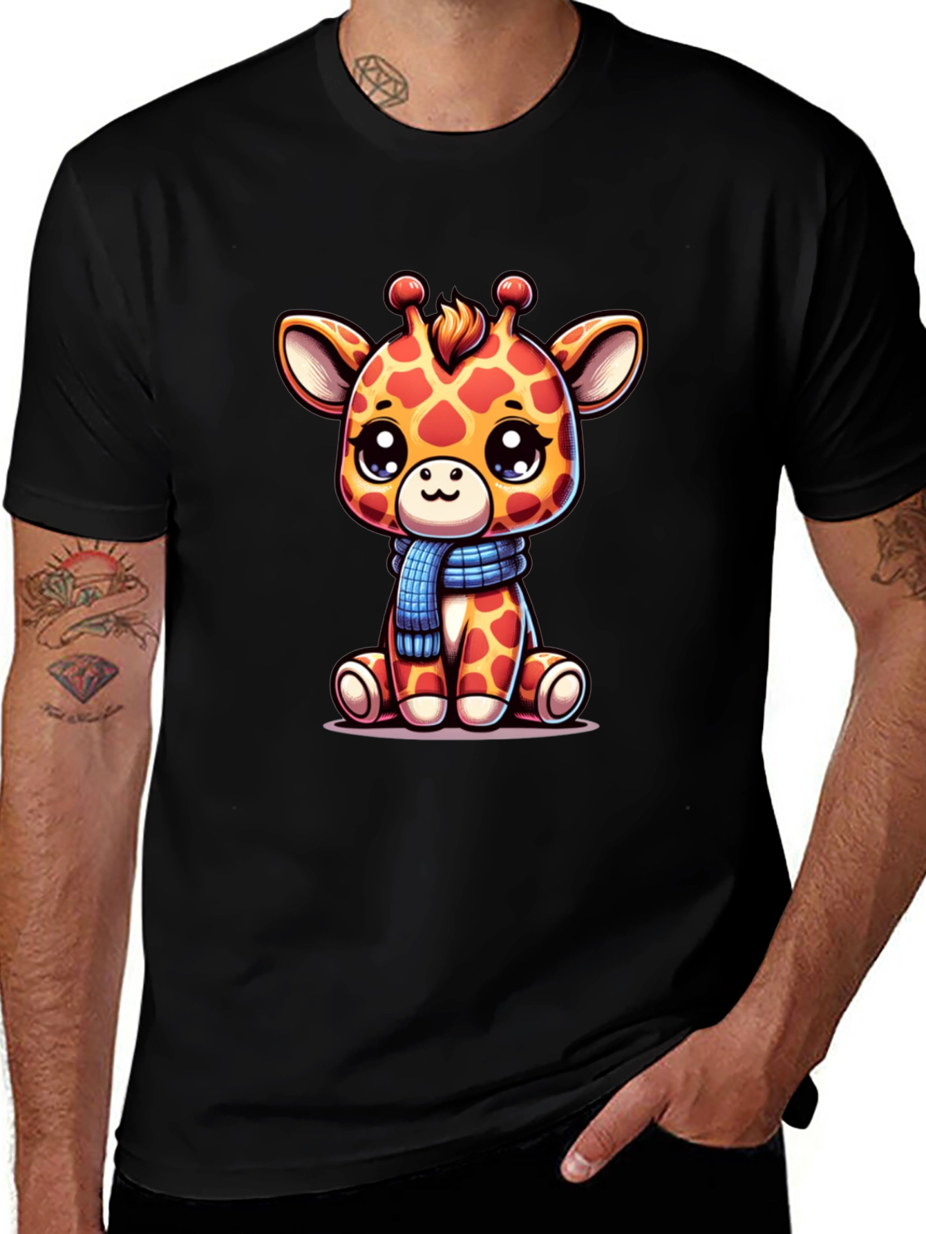 Cute Giraffe Graphic Tee - Unisex Black T-Shirt
