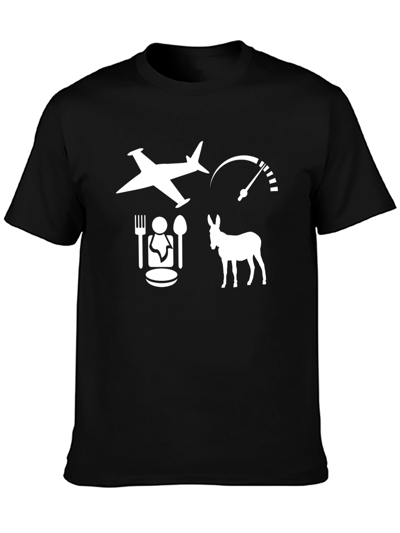 Funny Airplane Food Donkey Speedometer Black T-Shirt