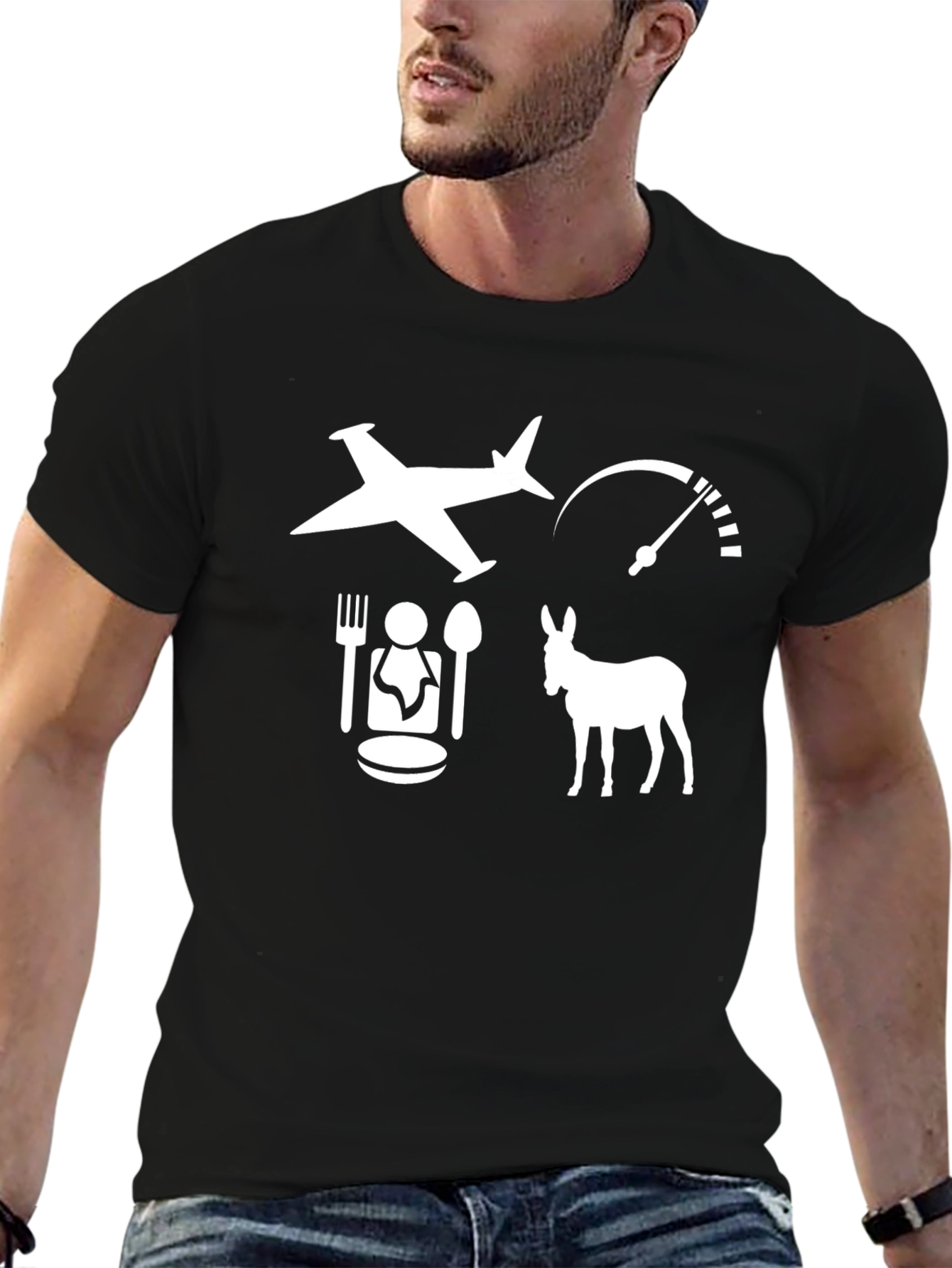 Funny Airplane Food Donkey Speedometer Black T-Shirt